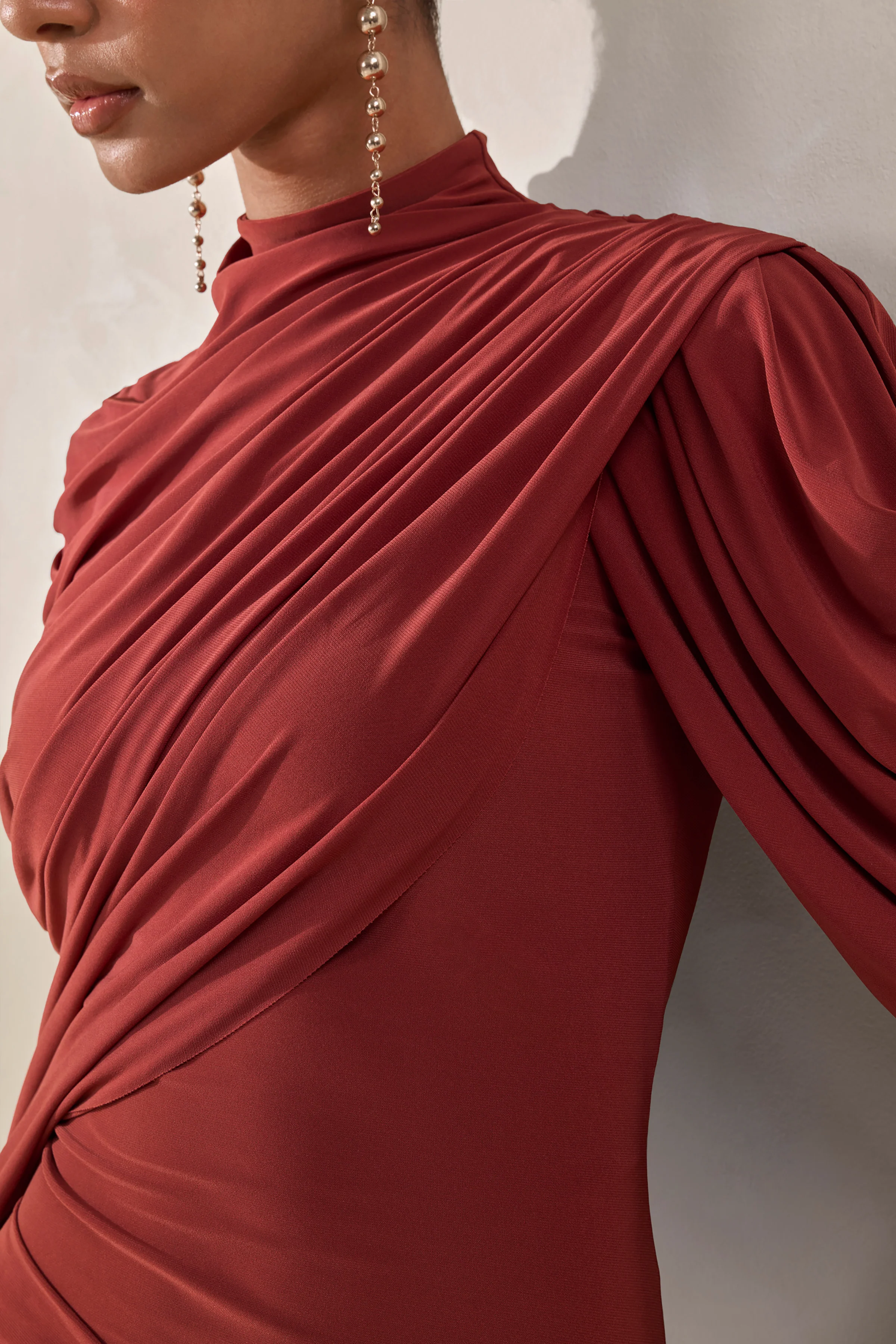 Fenicia | Hoge Hals Body Met Cape Detail In Roest - Image 4