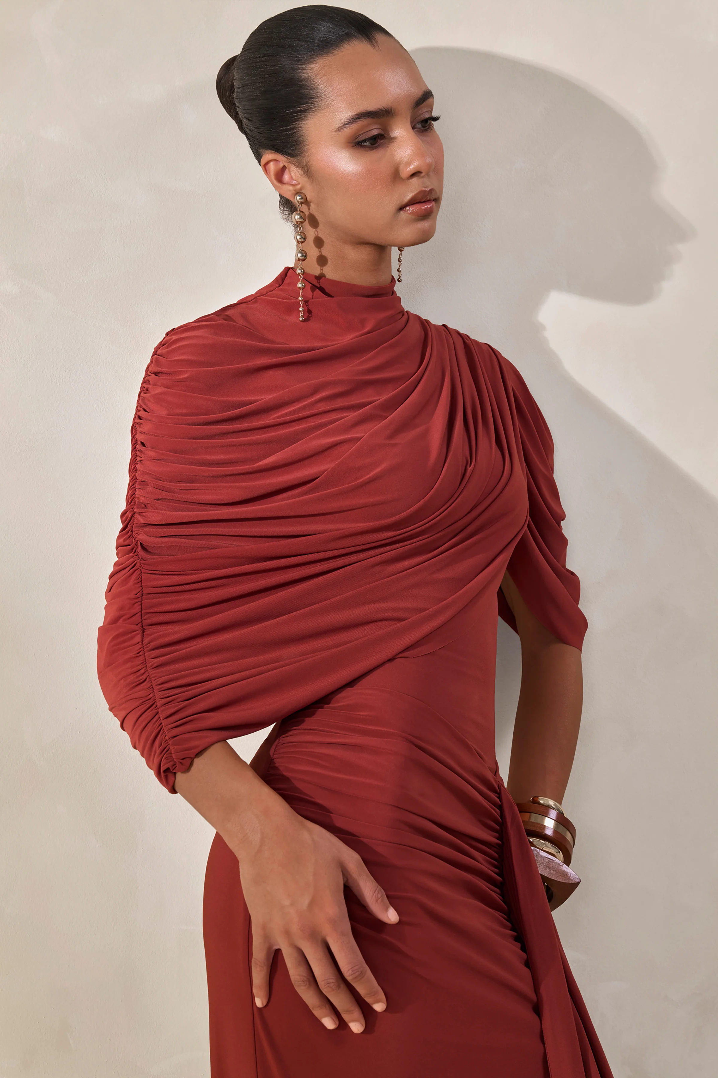 Fenicia | Hoge Hals Body Met Cape Detail In Roest - Image 5