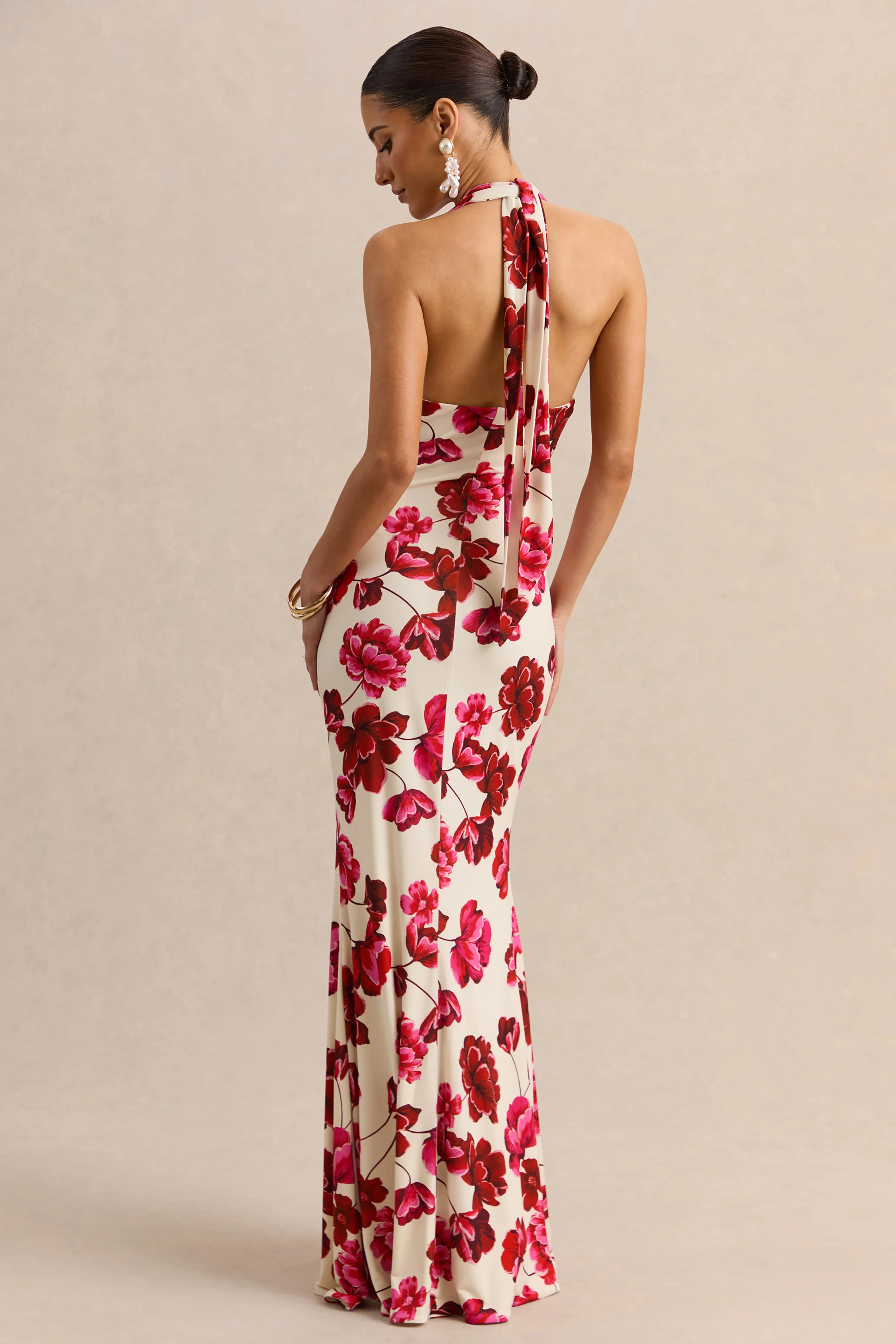 Flossie | Felroze Bloemenprint Maxi Jurk Met Diepe V-Hals - Image 2
