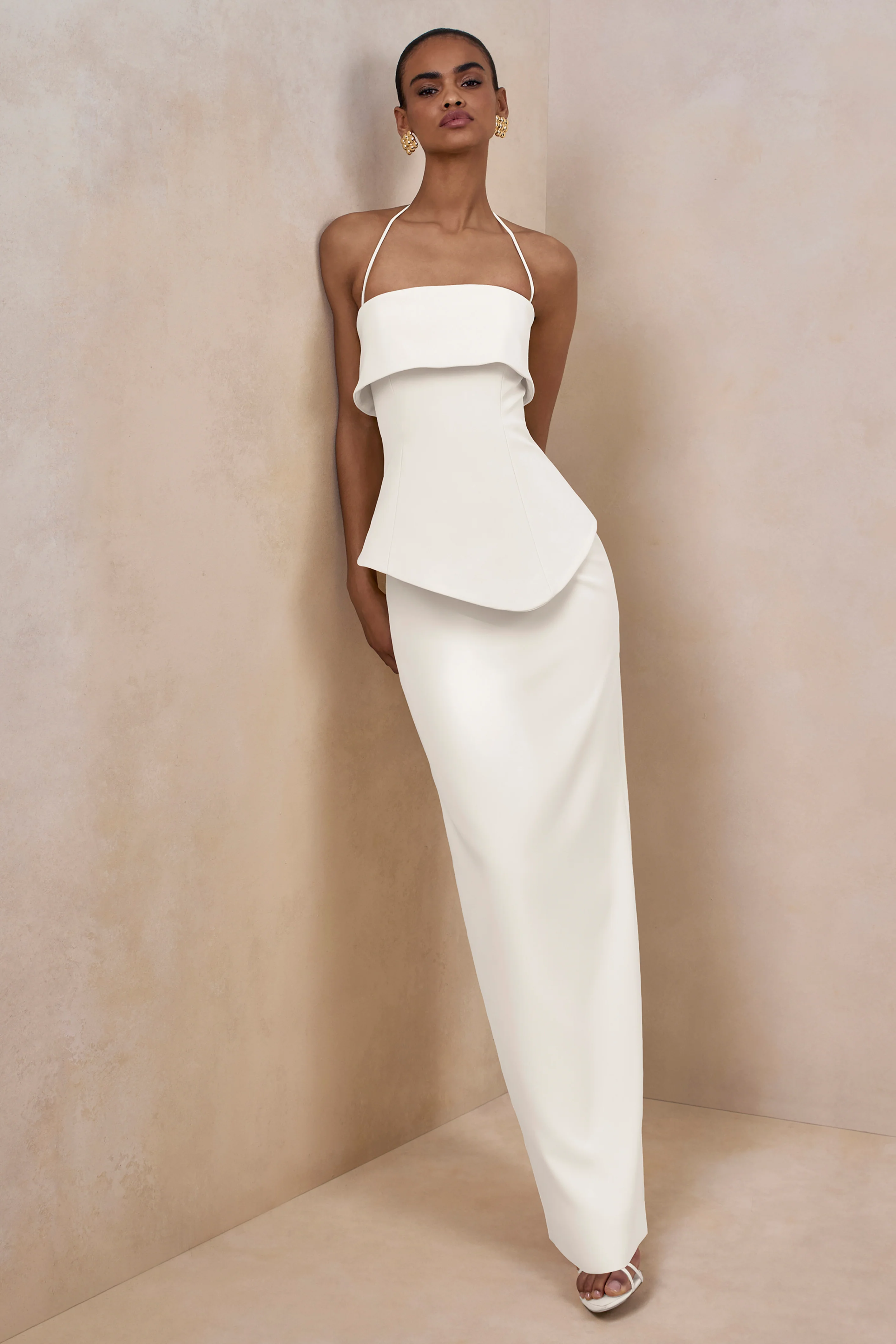 Fran | Witte maxi-jurk met vierkante hals en corset-detail