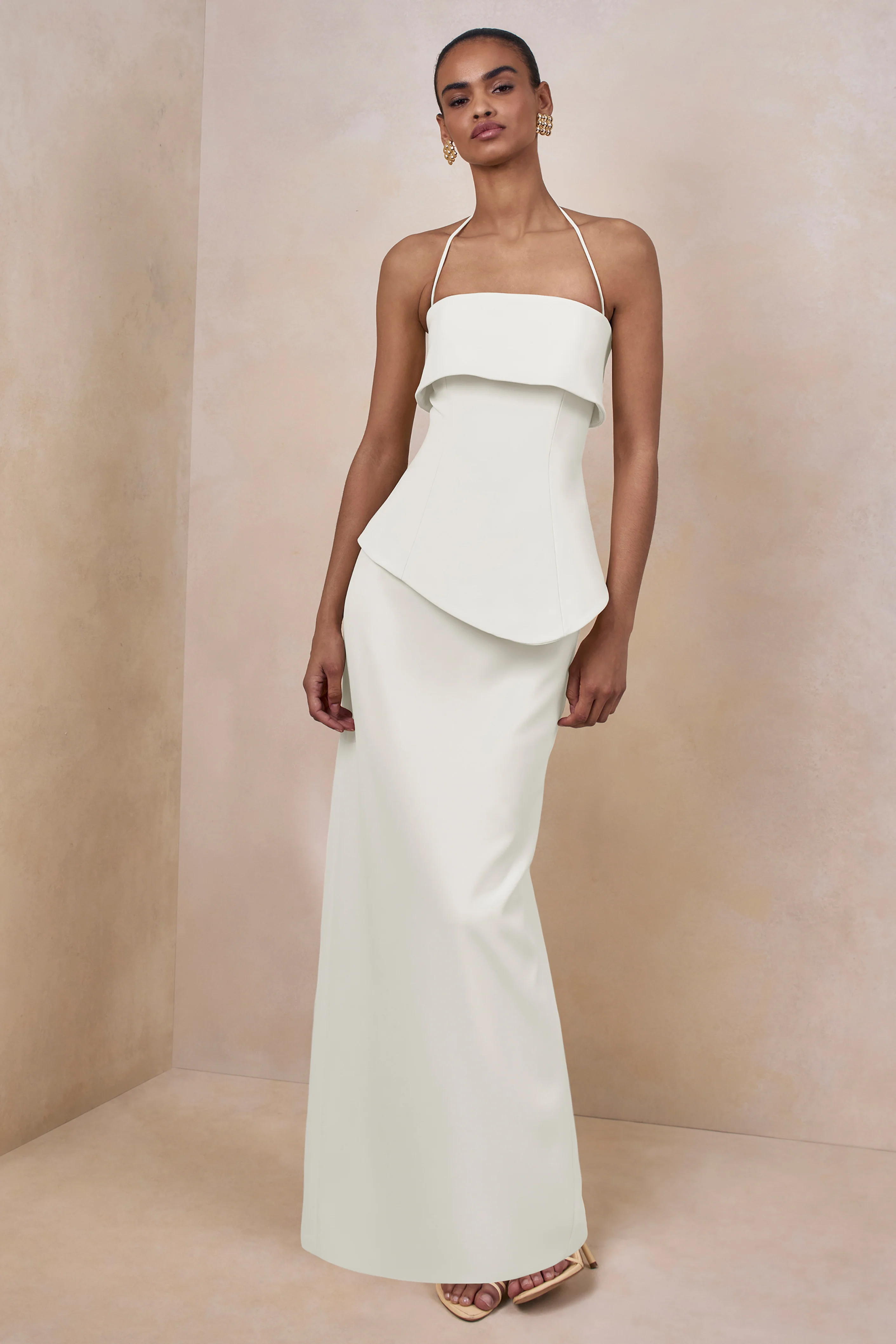 Fran | Witte maxi-jurk met vierkante hals en corset-detail - Image 4