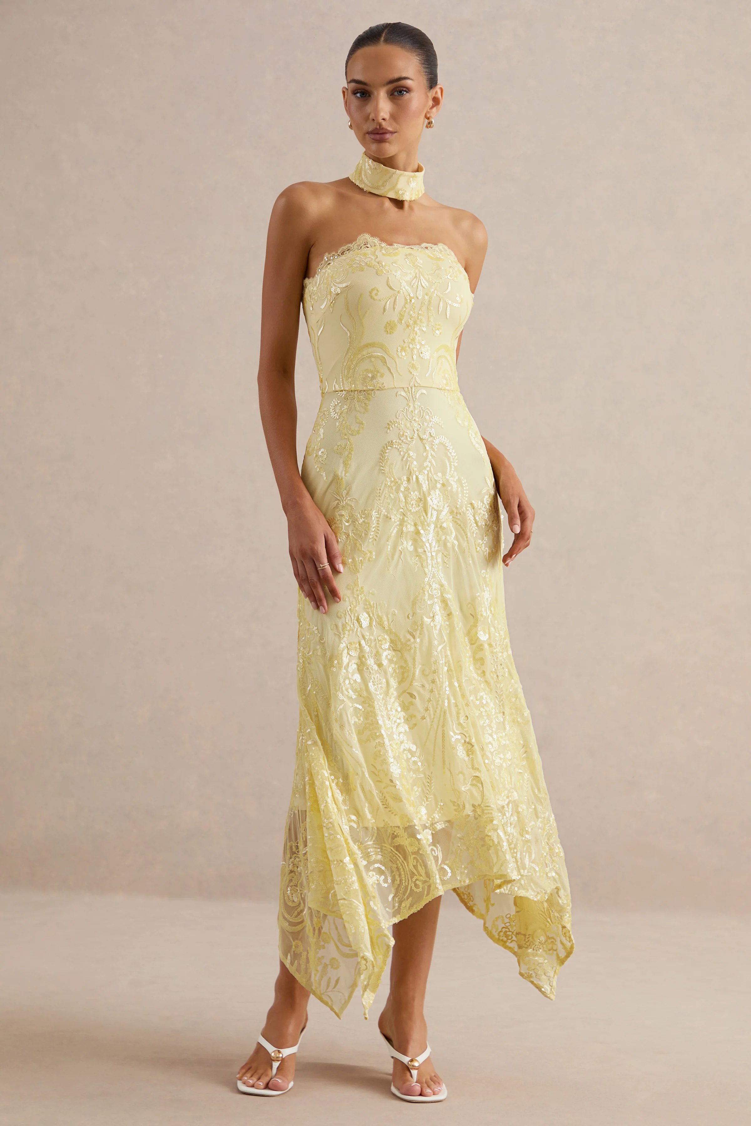 Galathea | Gele Kanten Bandeau Hals Midi Jurk - Image 5