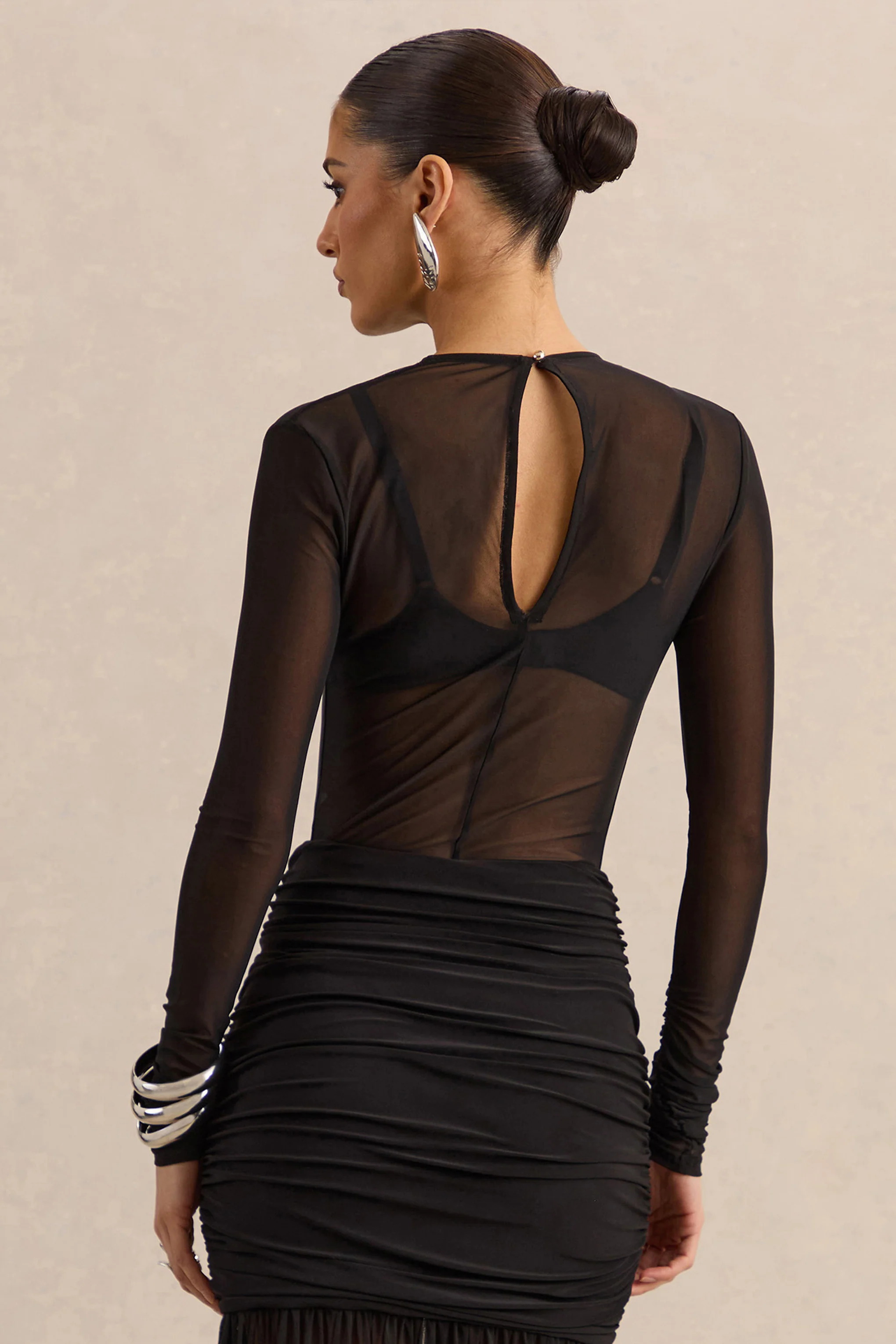 Garina | Zwarte Mesh Body Met Hoge Hals En Lange Mouwen - Image 2