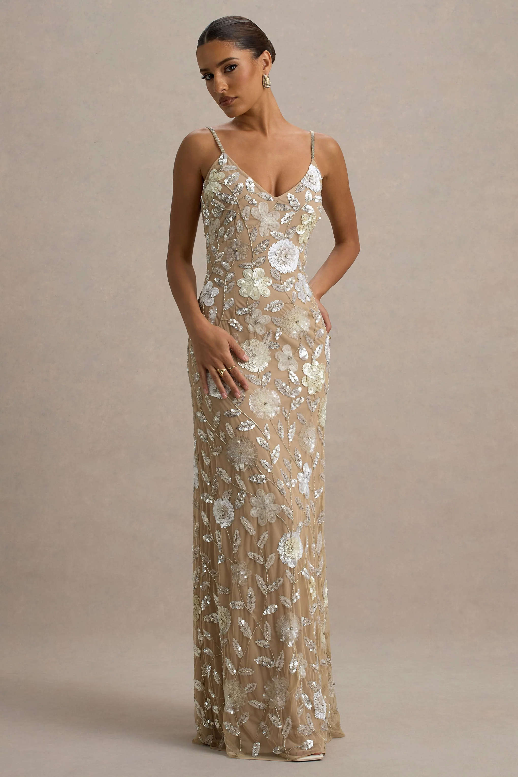 Gemini | Bloemen Paillette Versierde Maxi Jurk Met Camibandjes - Image 5