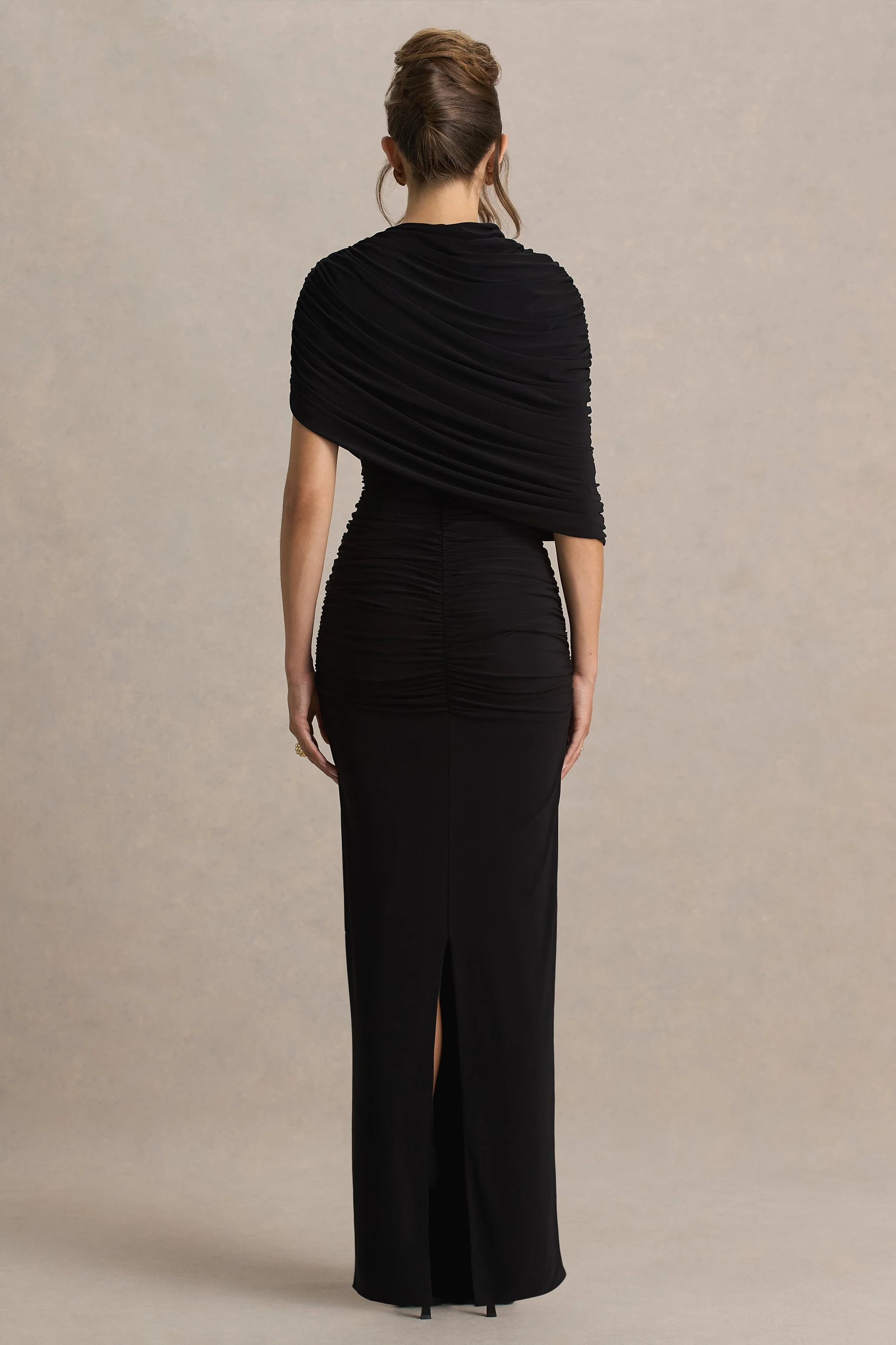 Glitz | Zwart Hoge Hals Maxi Jurk Met Cape Mouw En Gerimpeld Detail - Image 3
