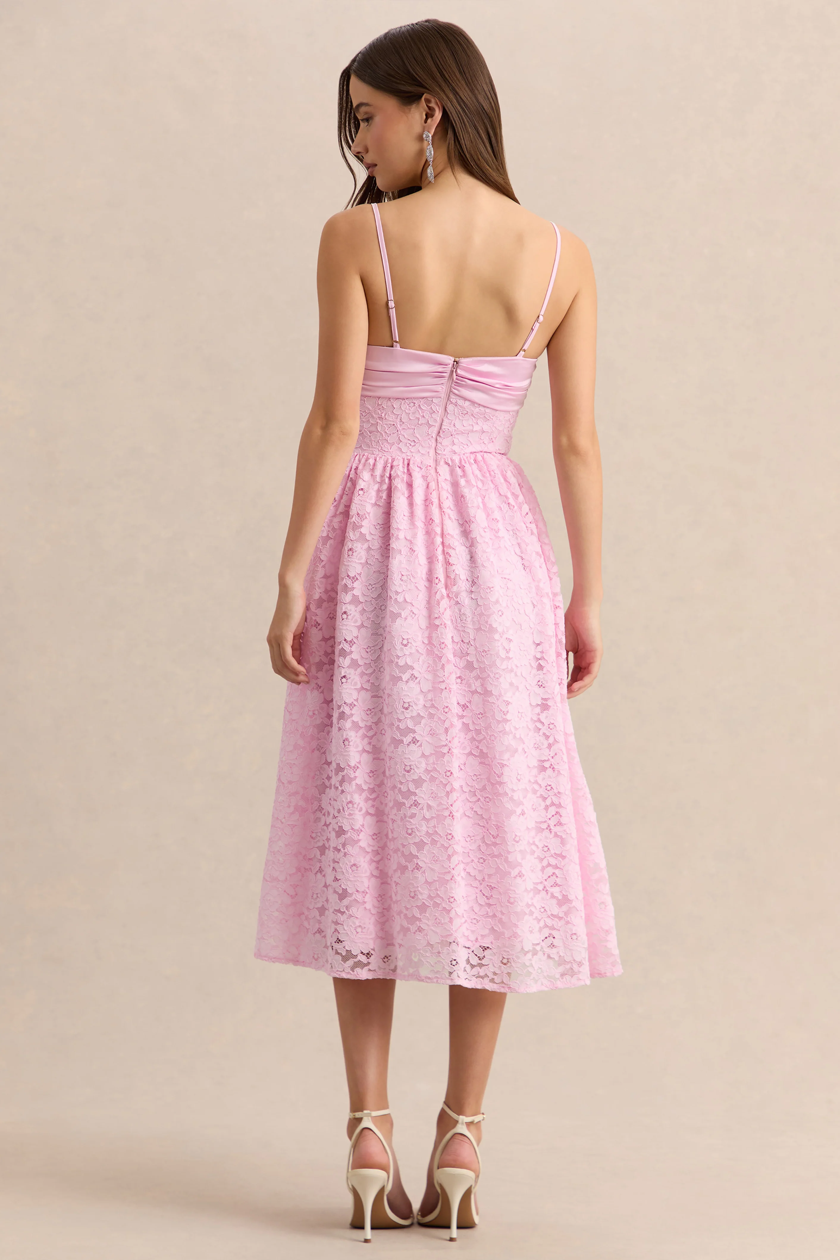 Gloriana | Roze Kanten Midi Jurk Met Sweatheart Hals - Image 2