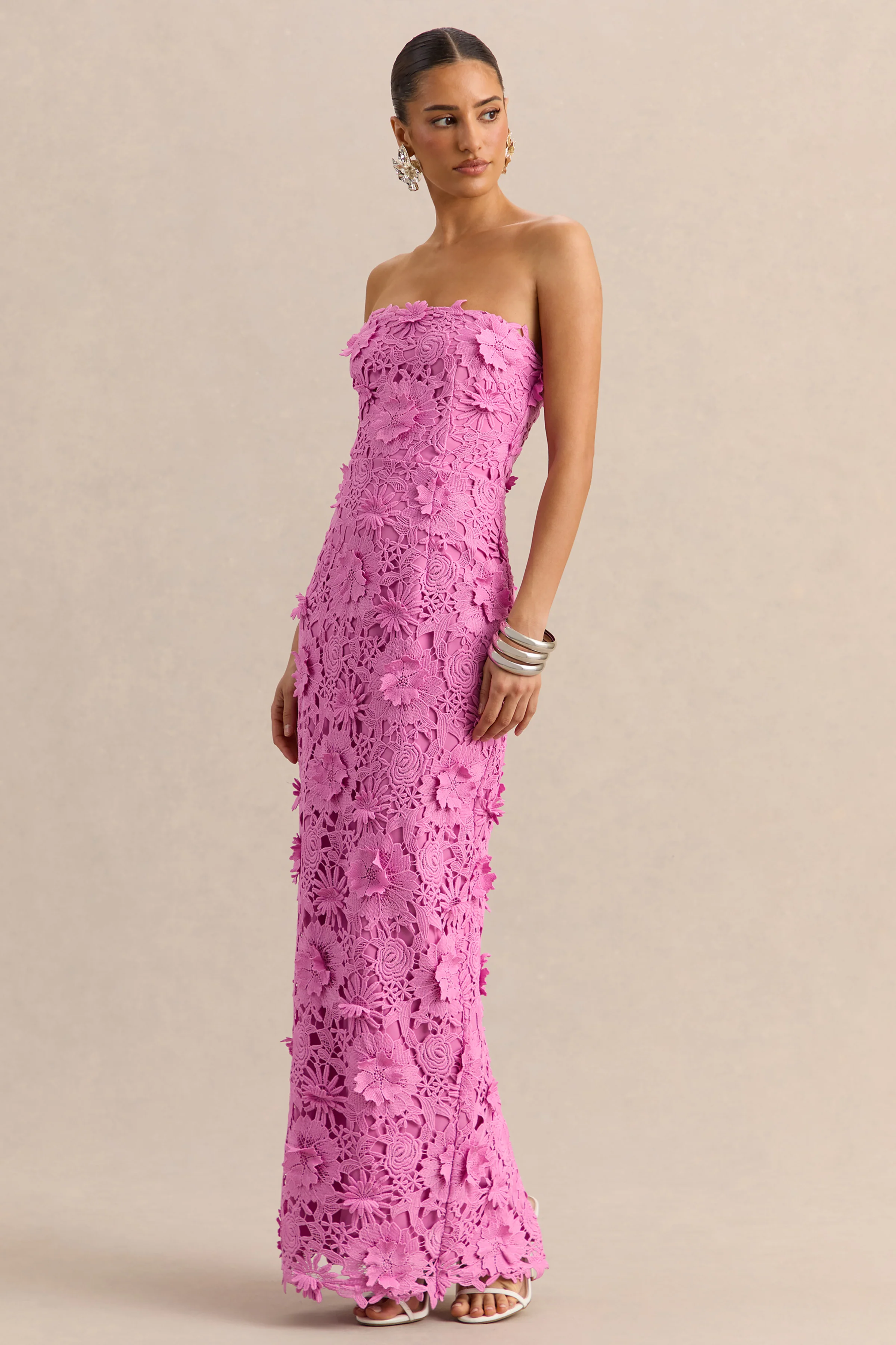 Gracie | Roze Kanten Bandeau Maxi Jurk - Image 4