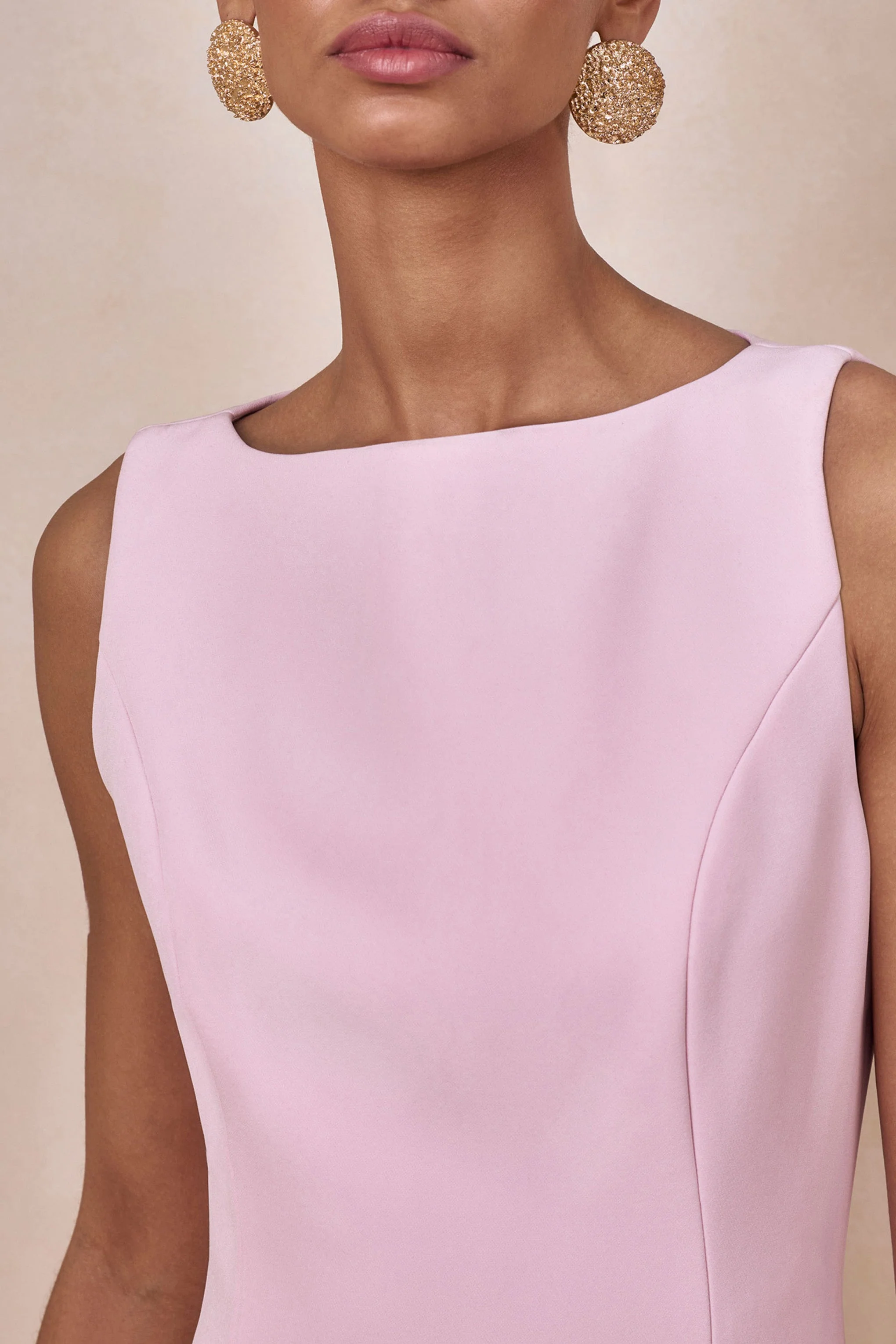 Hadley | Lichtroze Boot Hals Maxi Jurk Met Verlaagde Taille - Image 3
