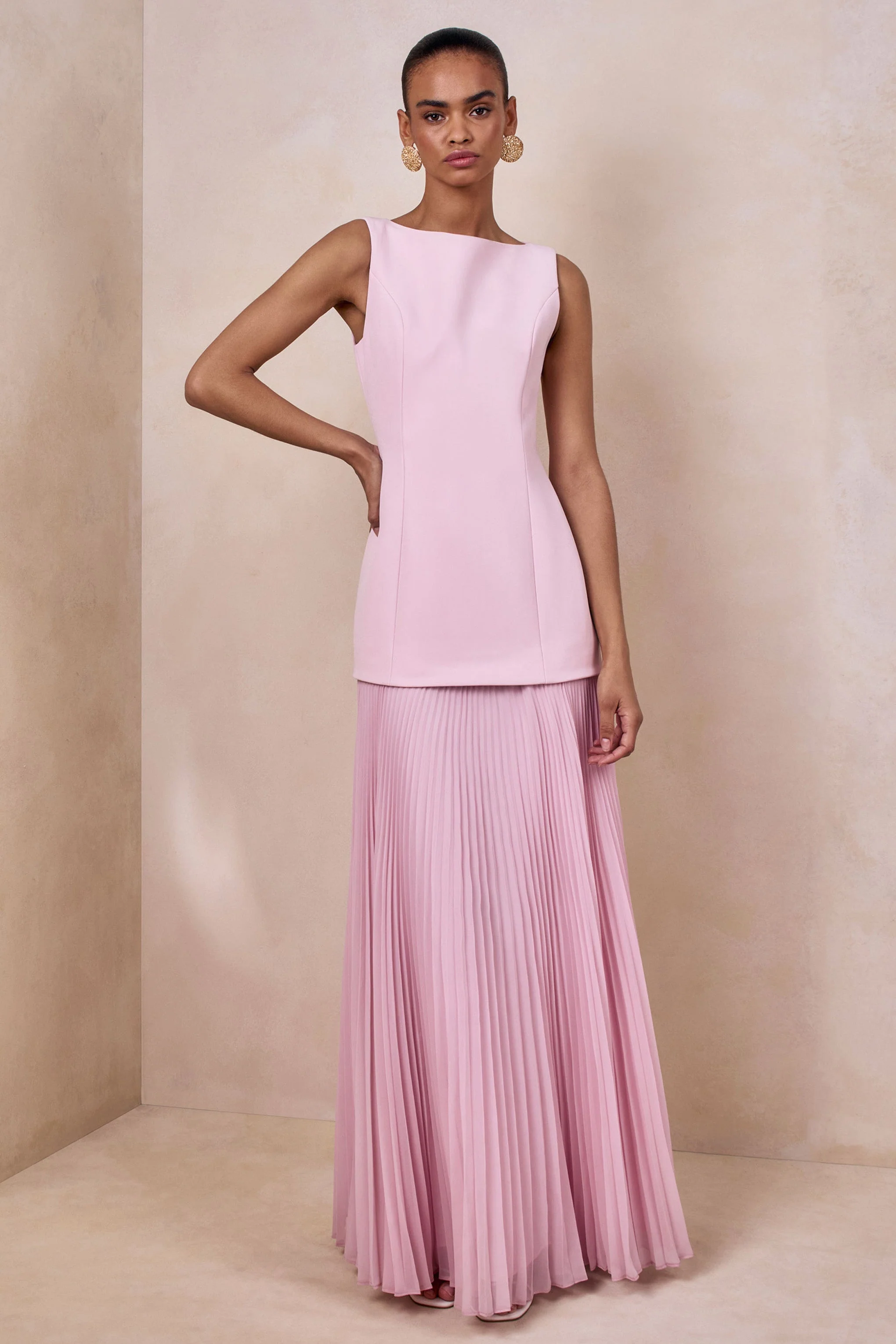Hadley | Lichtroze Boot Hals Maxi Jurk Met Verlaagde Taille - Image 4