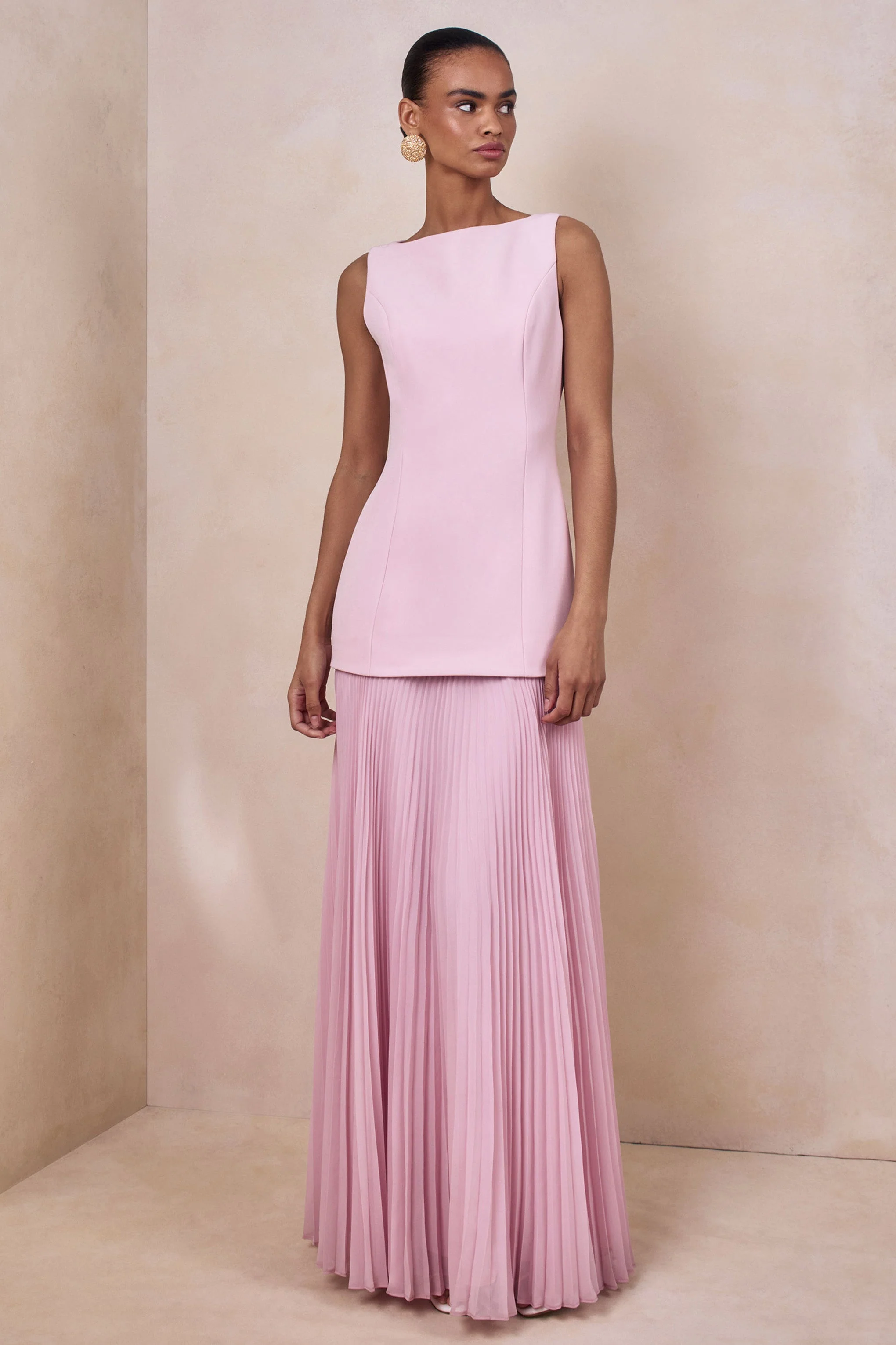 Hadley | Lichtroze Boot Hals Maxi Jurk Met Verlaagde Taille - Image 5