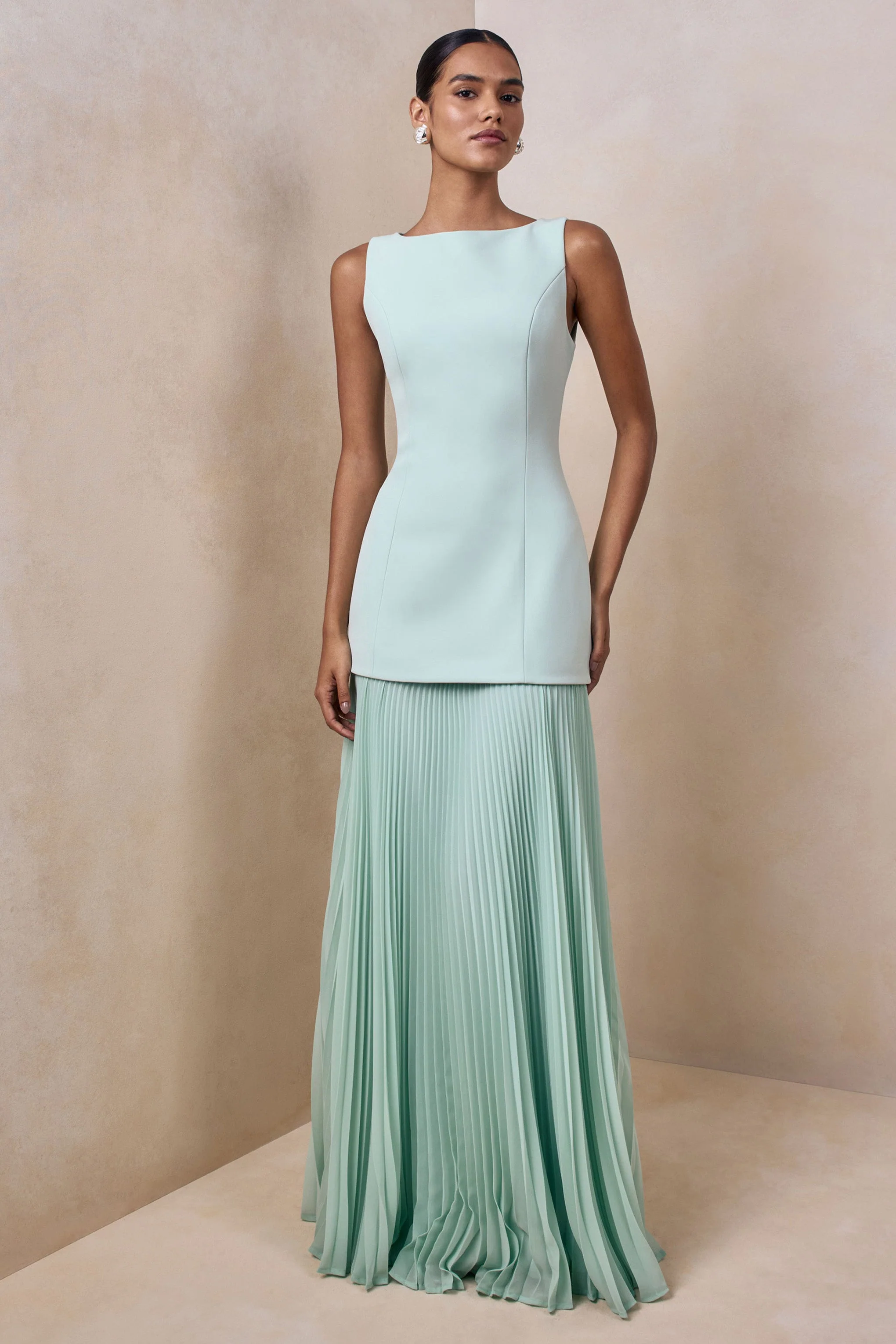Hadley | Saliegroene Boothals Maxi Jurk Met Verlaagde Taille - Image 4