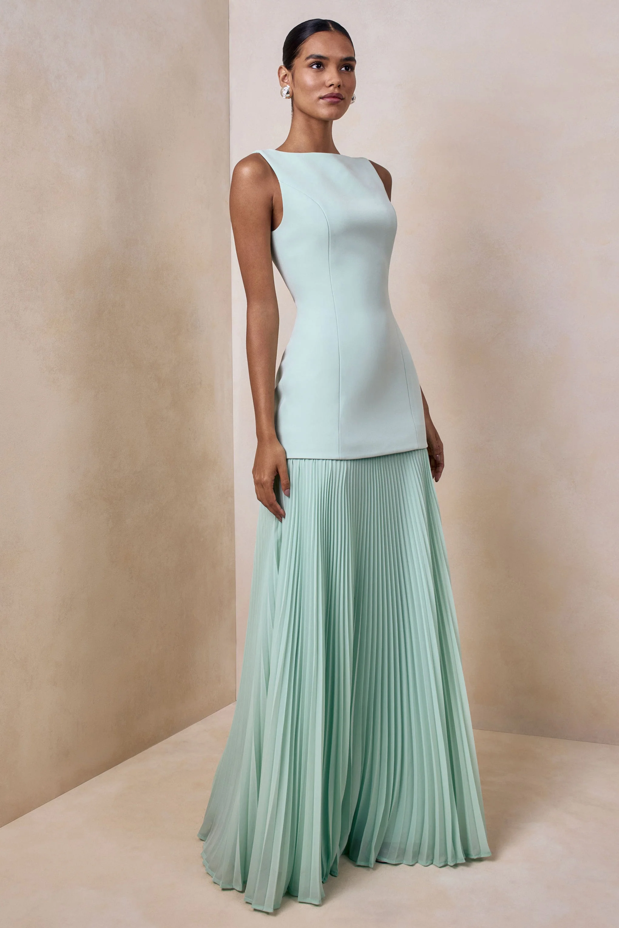Hadley | Saliegroene Boothals Maxi Jurk Met Verlaagde Taille - Image 5
