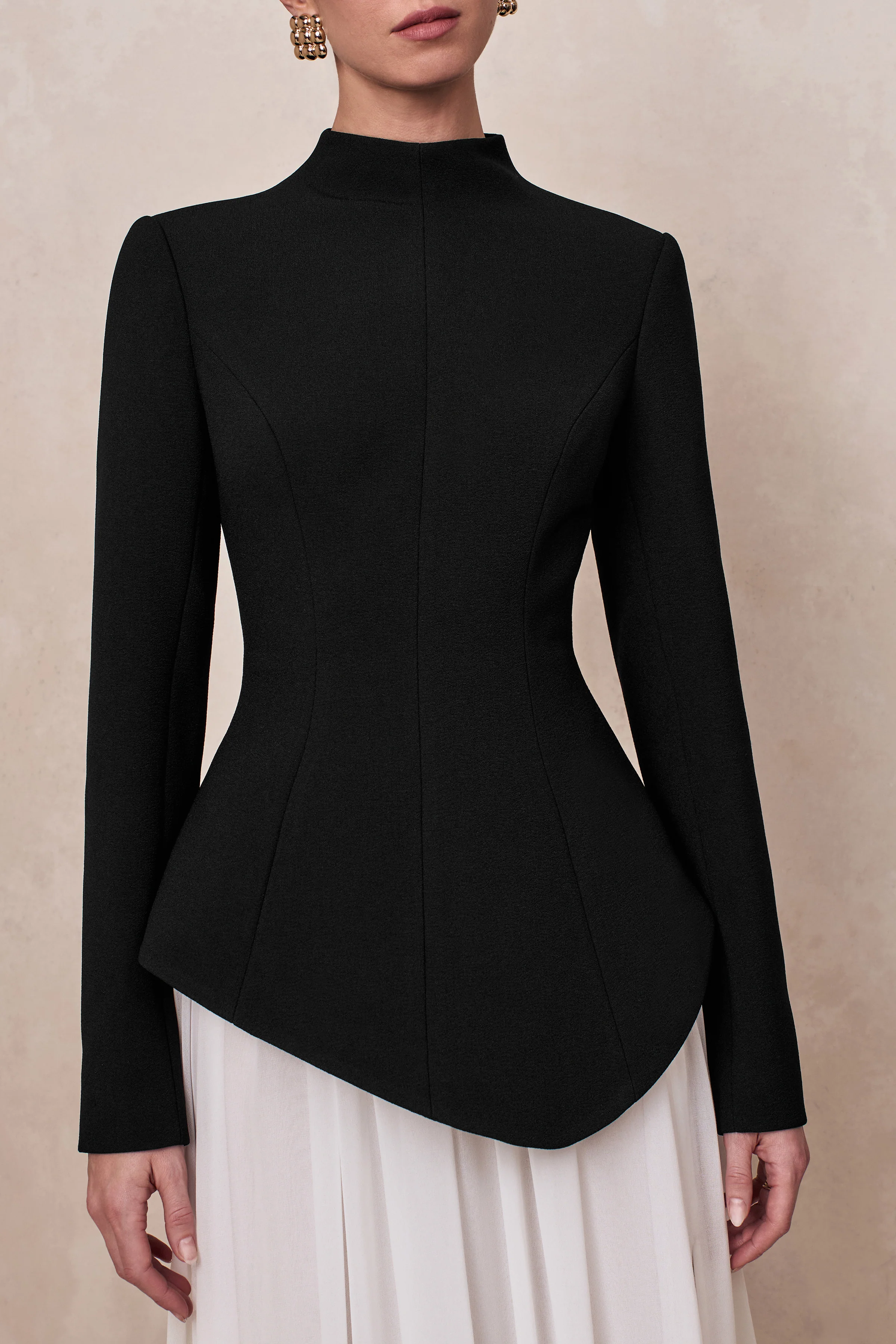 Halma | Zwart-Witte Hoge Hals Maxi Jurk Met Verlaagde Taille - Image 3