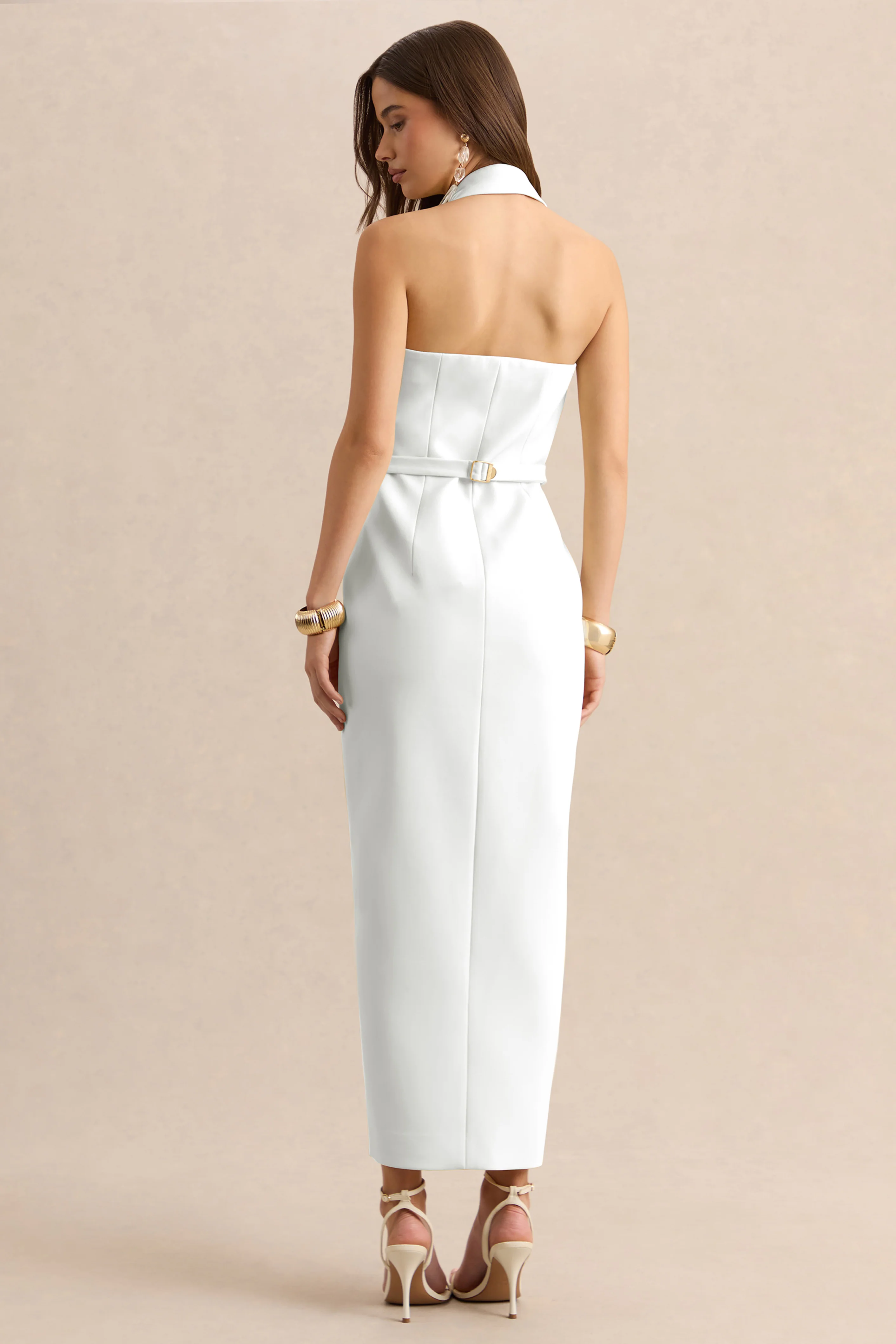 Hana | Witte Getailleerde Maxi Jurk Met Diepe V-Hals - Image 2