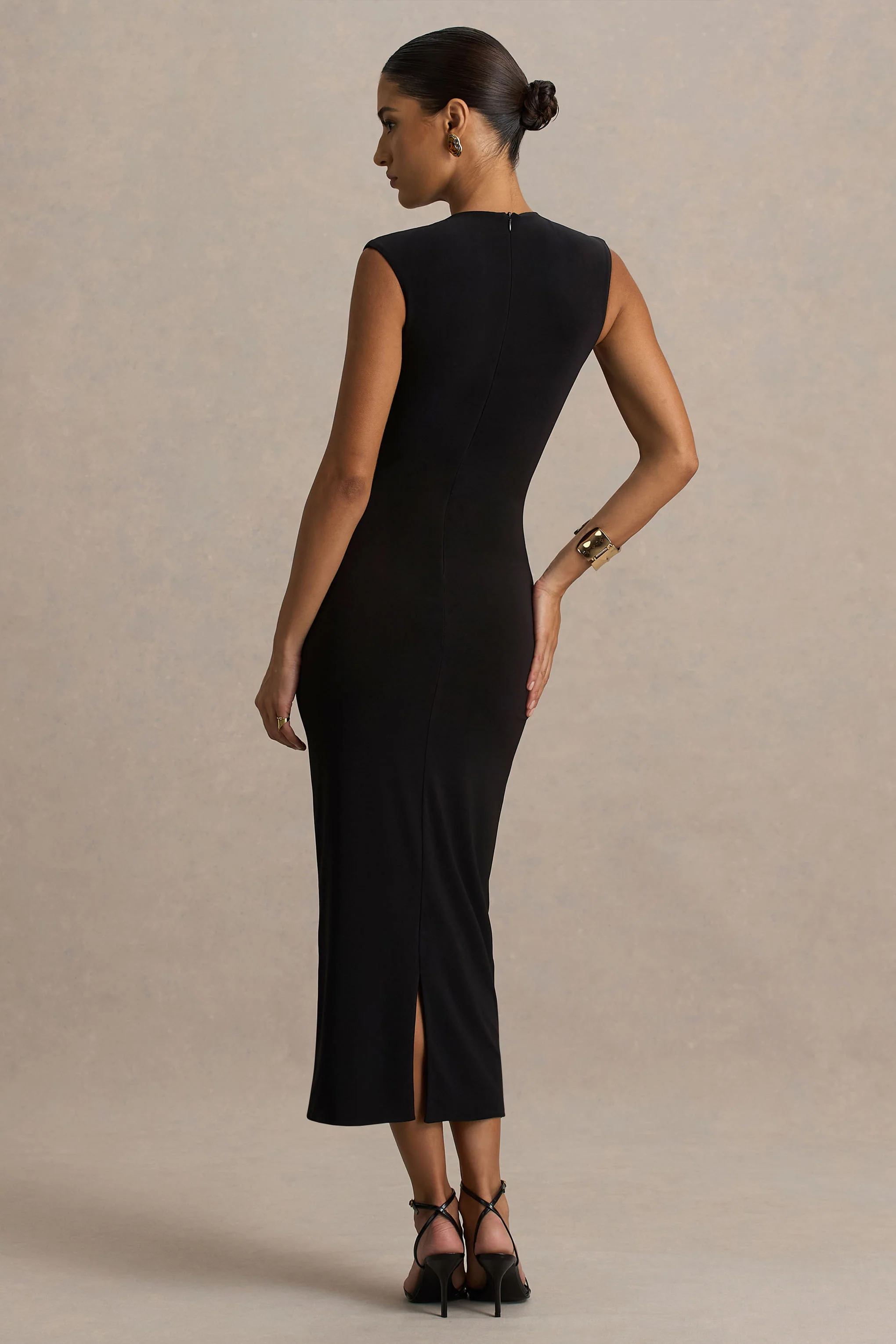 Harlow | Zwart Hoge Hals Maxi Jurk Met Overslag - Image 2