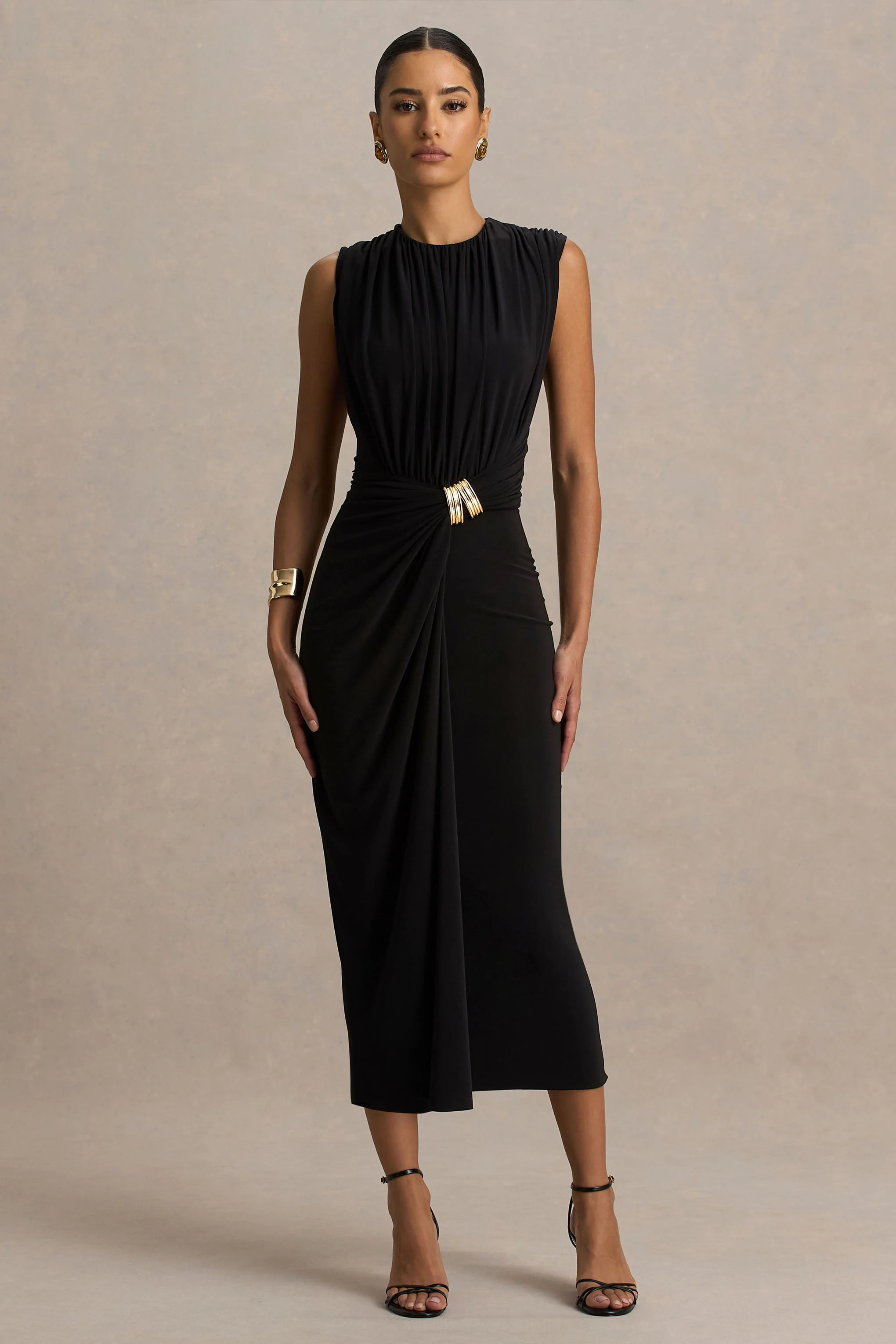 Harlow | Zwart Hoge Hals Maxi Jurk Met Overslag - Image 4