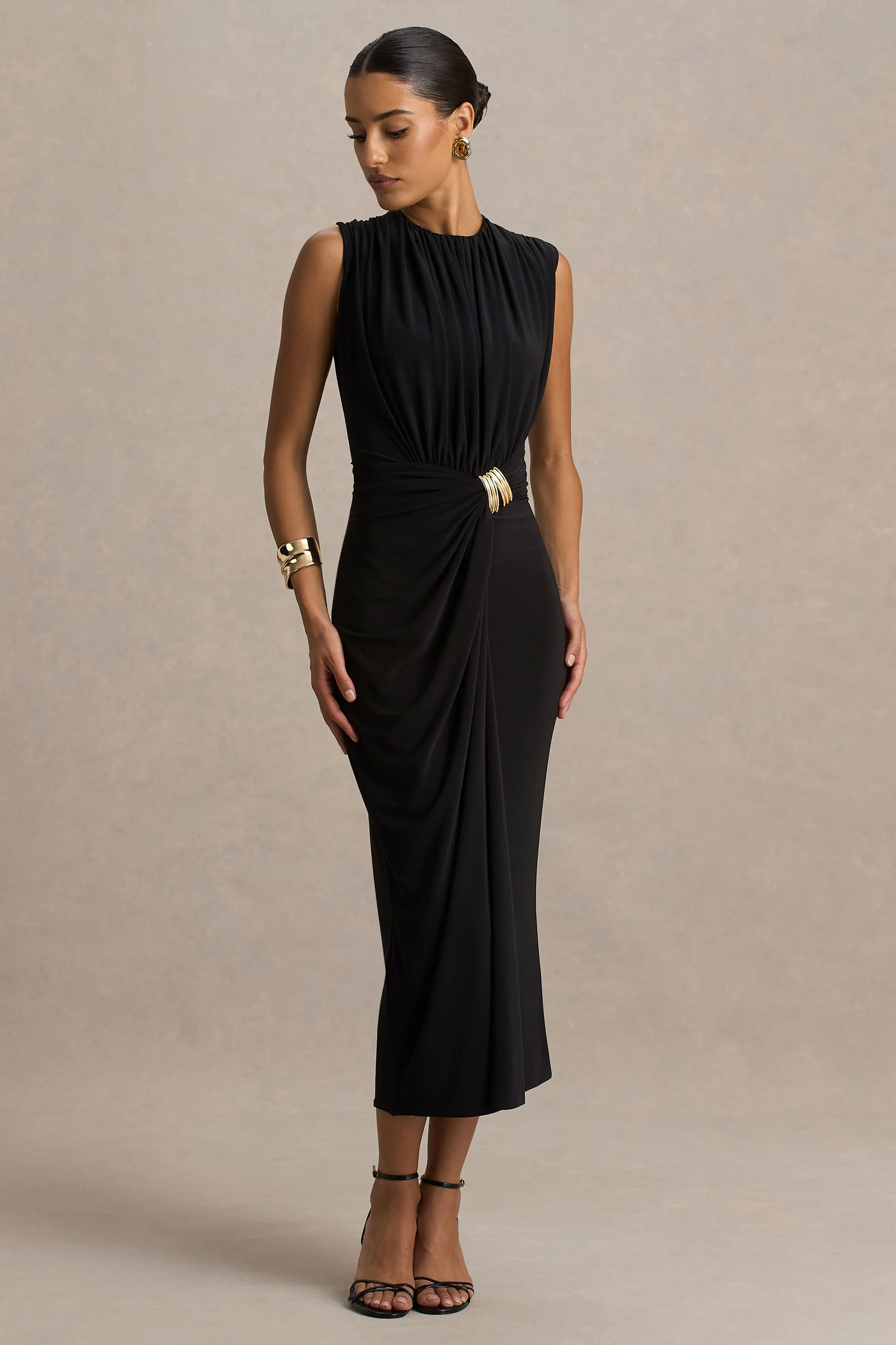 Harlow | Zwart Hoge Hals Maxi Jurk Met Overslag - Image 5