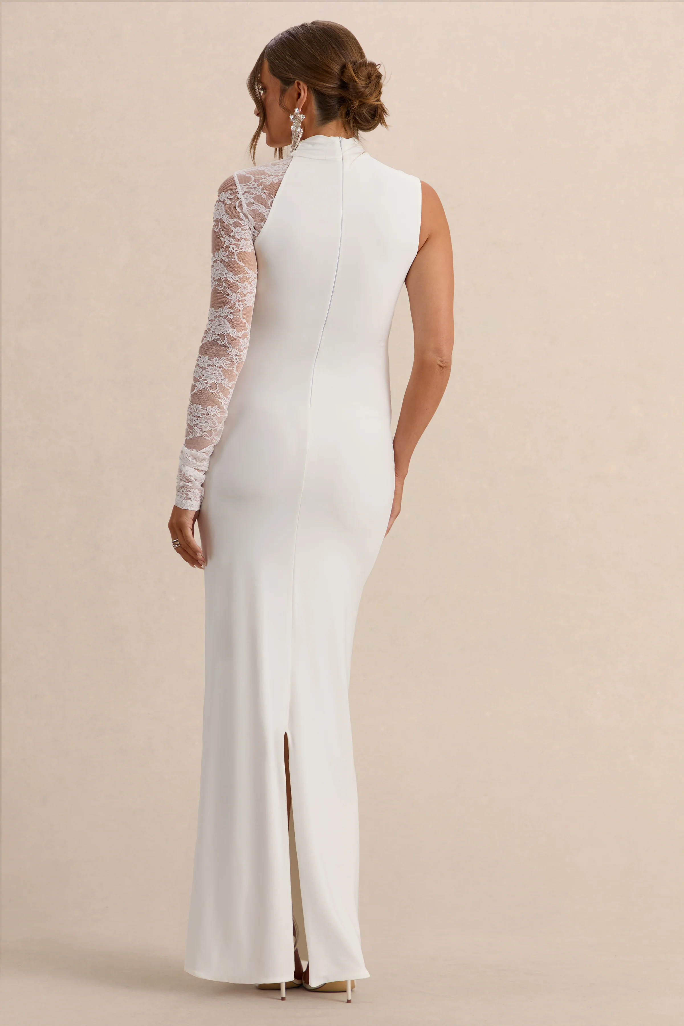 Hartley | Witte Hoge Hals Zwangerschaps Maxi Jurk Met Kanten Details - Image 2