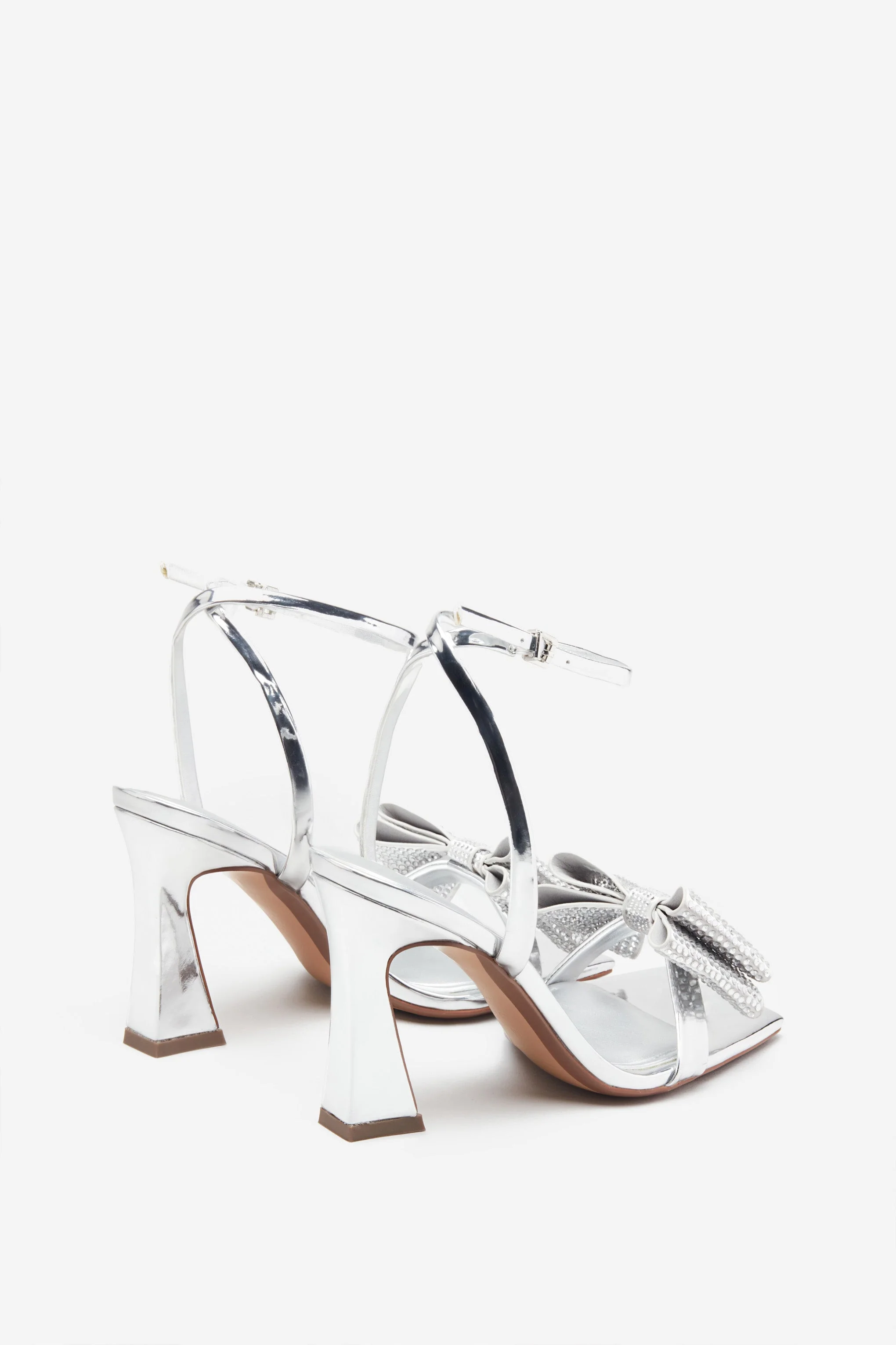 Headlines | Zilverere Sandalen Hakken Met Enkelbandje Diamante Strik - Image 3