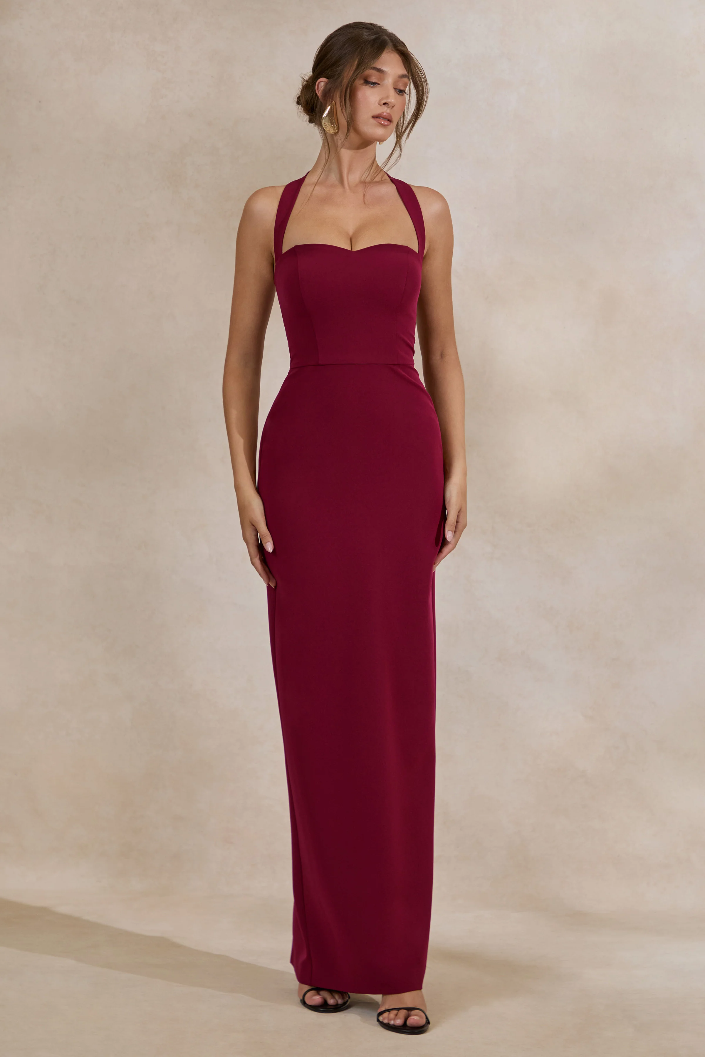 Heloira | Bordeaux Maxi Jurk Met Sweetheart Halslijn