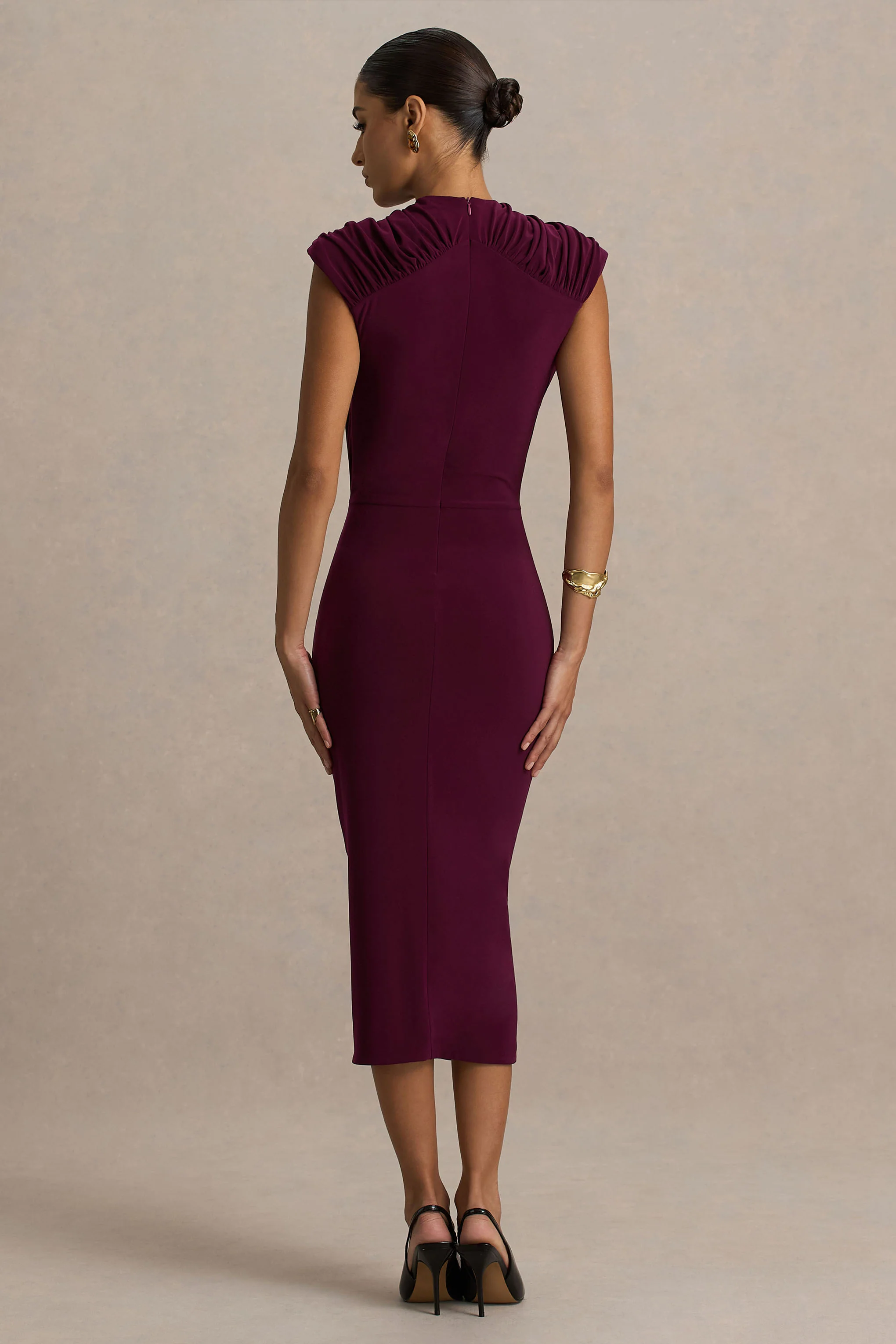 Hermia | Bordeaux Hoge Hals Midi Jurk - Image 2