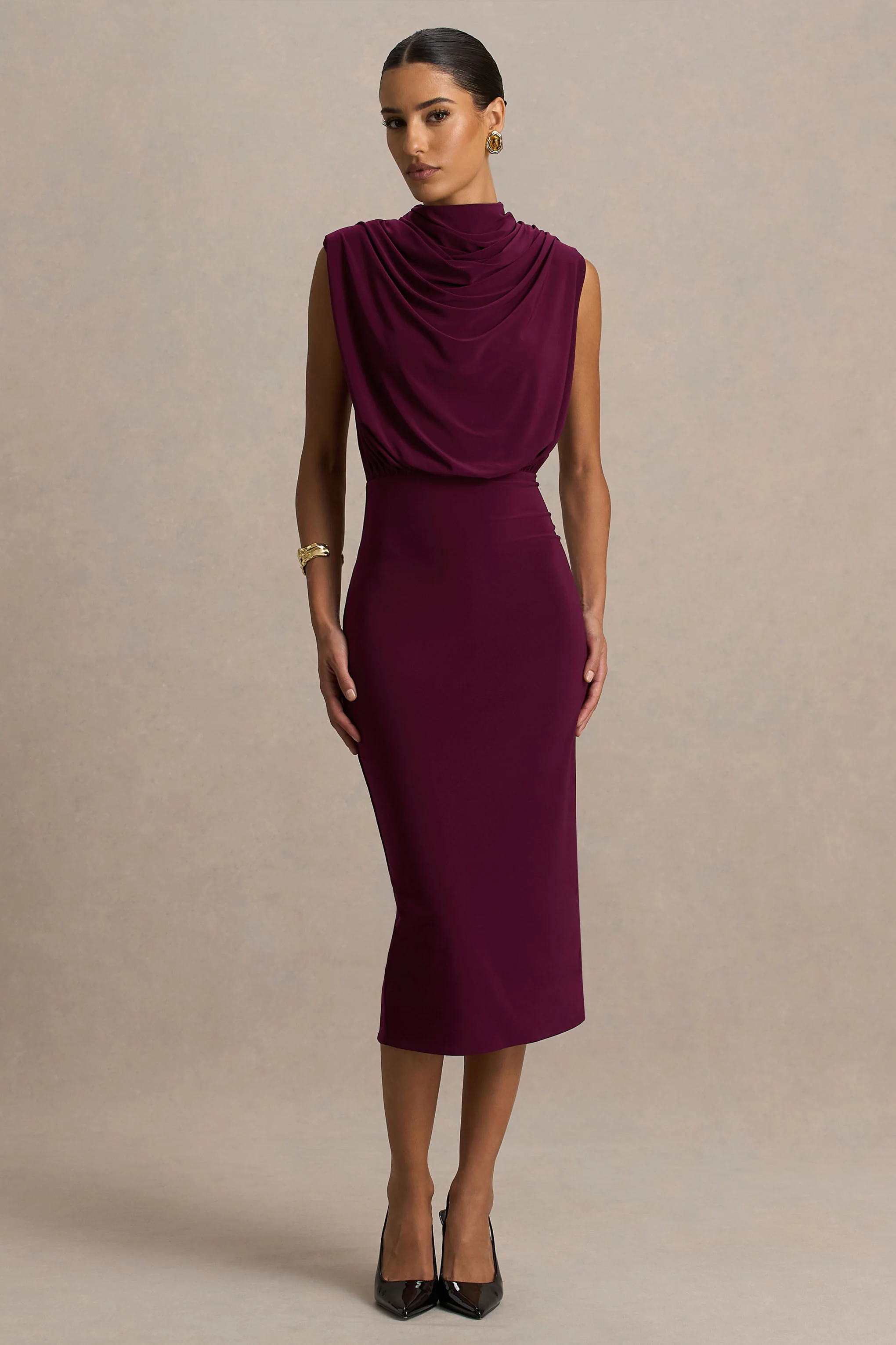 Hermia | Bordeaux Hoge Hals Midi Jurk - Image 4
