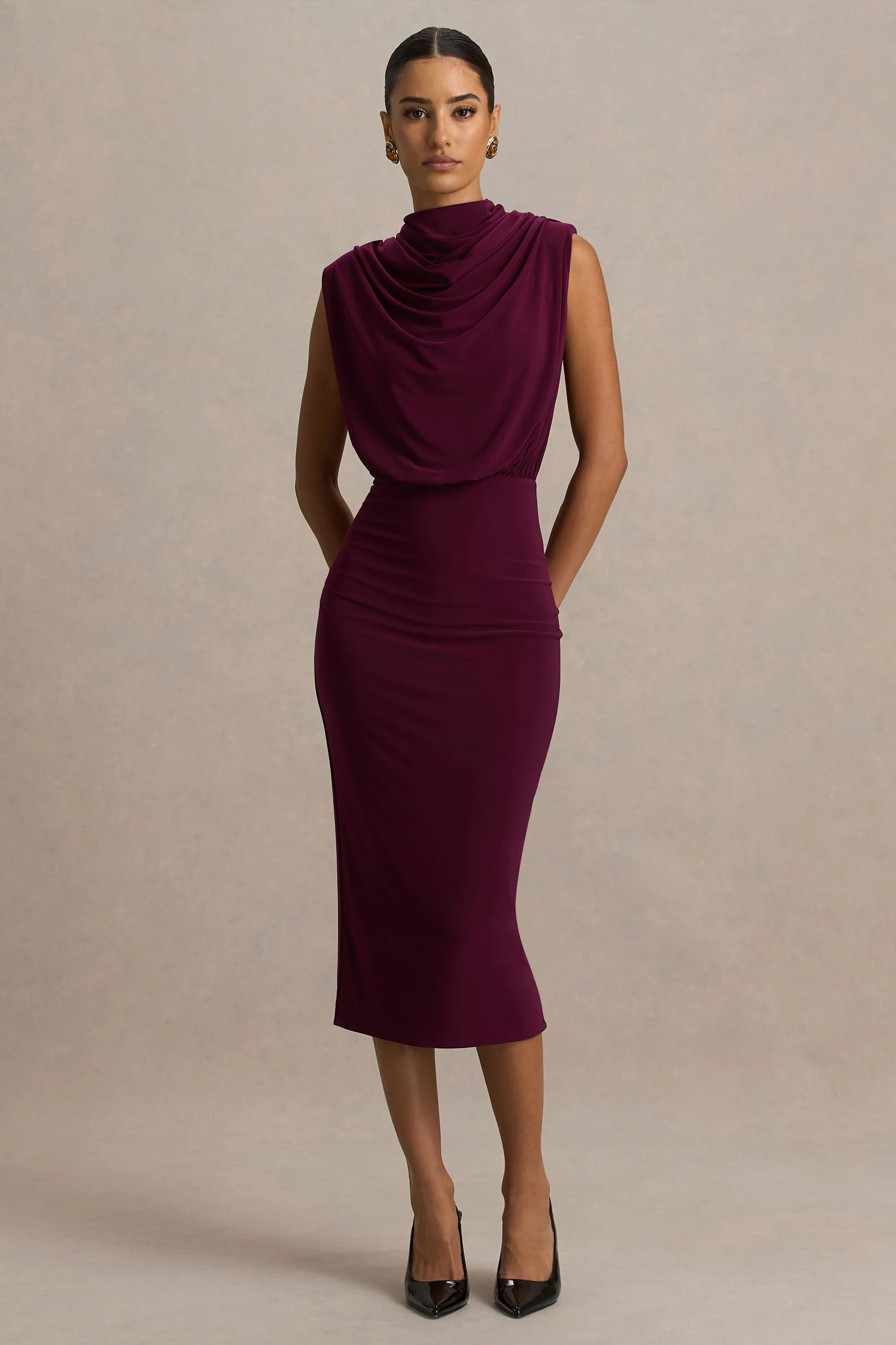 Hermia | Bordeaux Hoge Hals Midi Jurk - Image 5