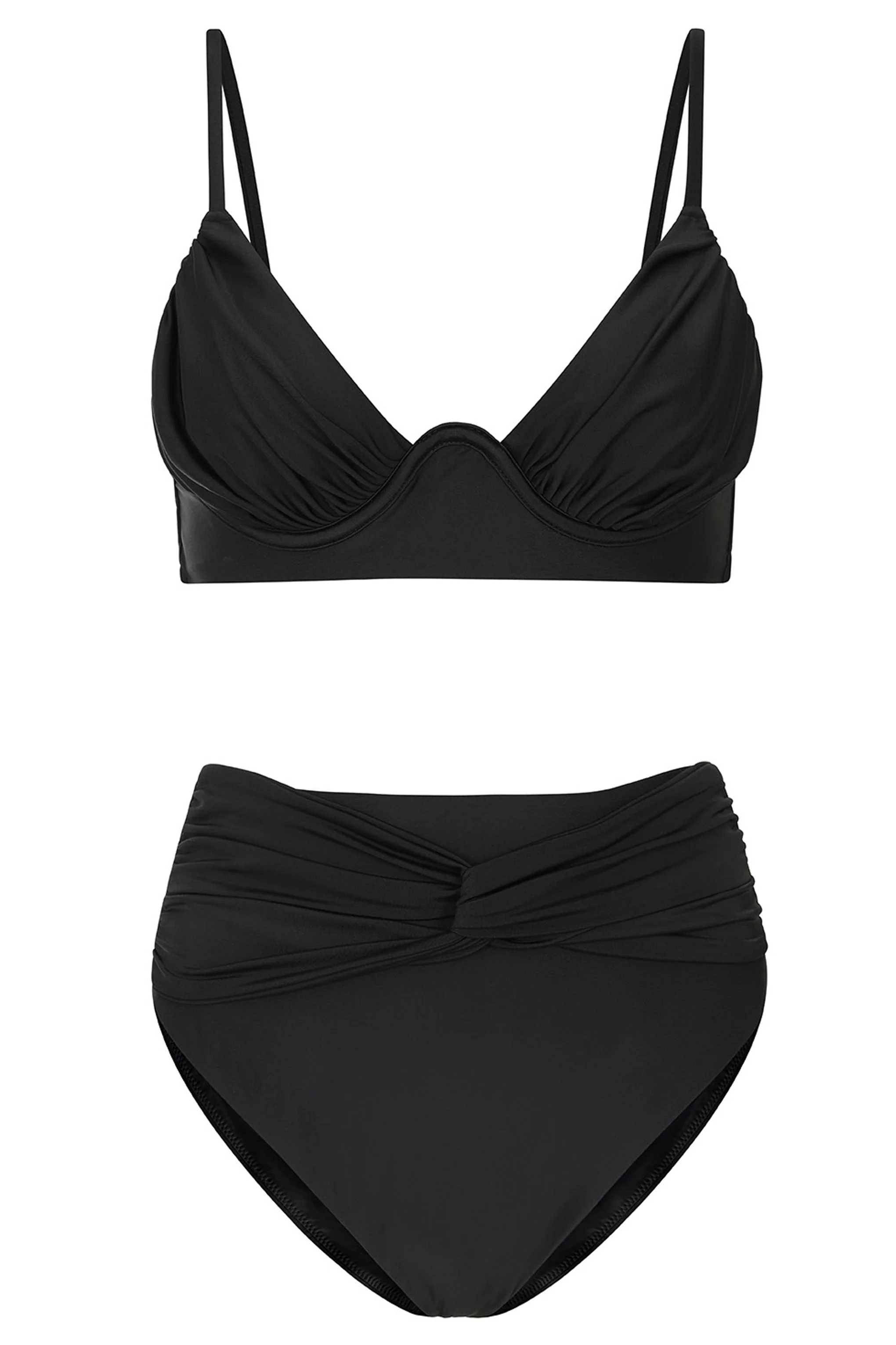 High Tide | Zwarte Gedraaide Bikini Broekje  Met Hoge Taille En Knoopdetail aan de Voorkant - Image 8