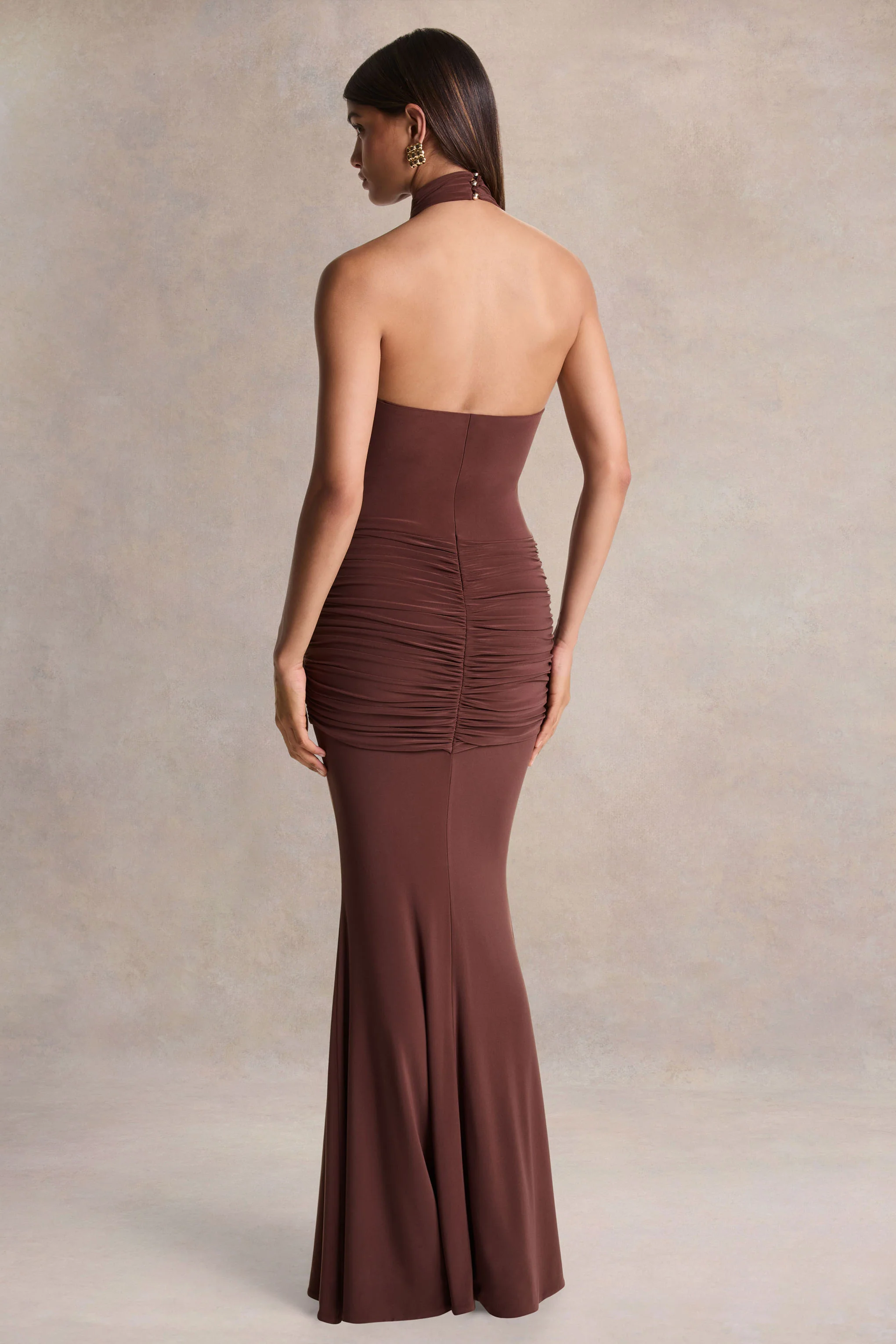 Hyla | Bruine Hoge Hals Maxi Jurk Met Ceintuur Detail - Image 2
