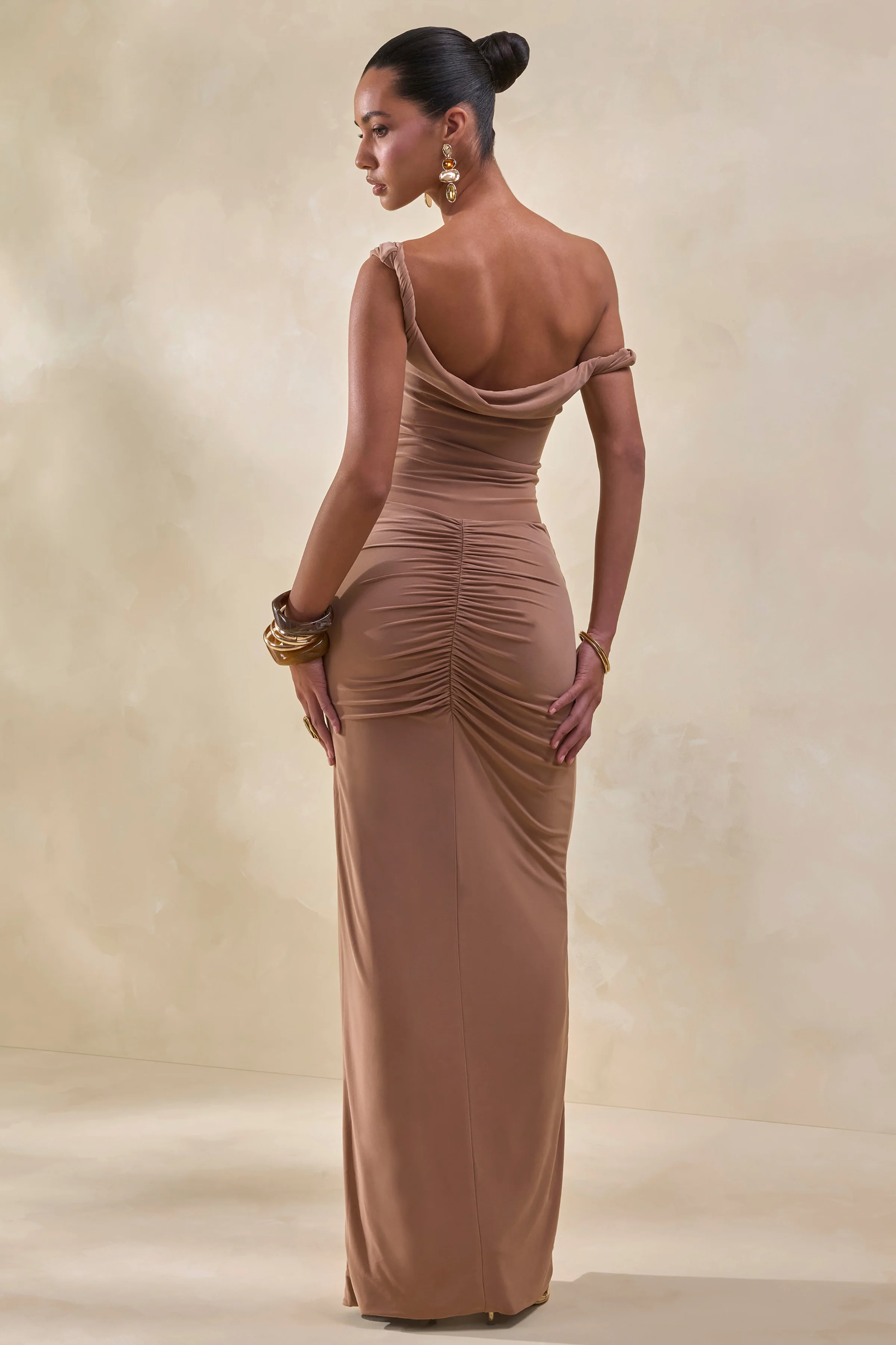 Idris | Bruine Gedraaide Taille Maxi Rok met Voorsplit - Image 3