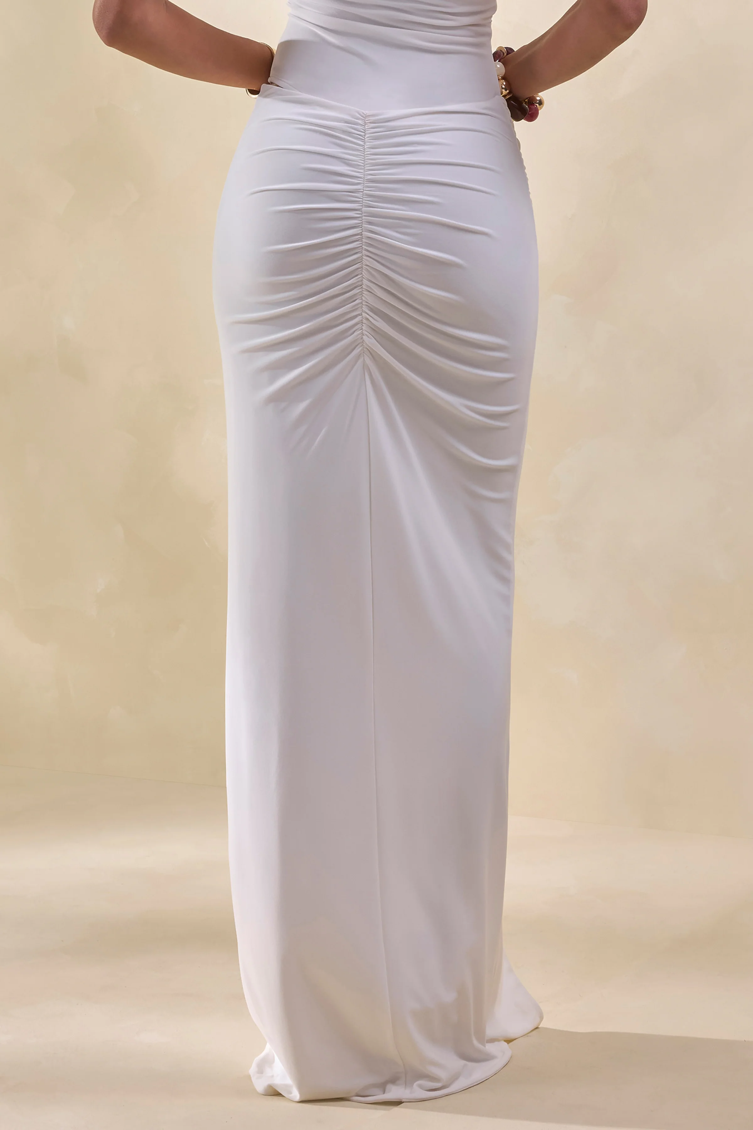 Idris | Witte Gedraaide Taille Maxi Rok met Voorsplit - Image 4