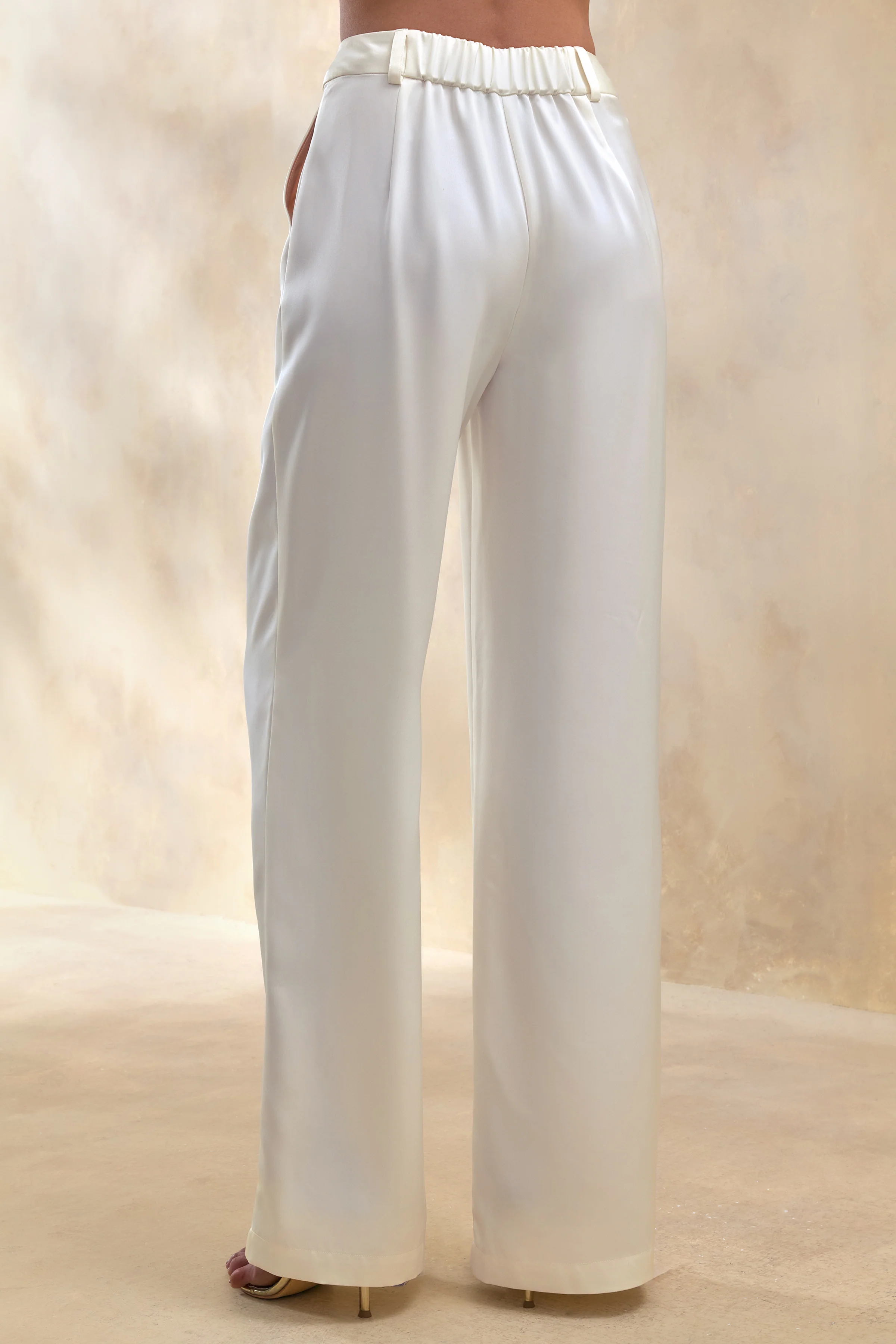 Ilena | Crème Satijnen Broek Met Wijde Pijpen - Image 3