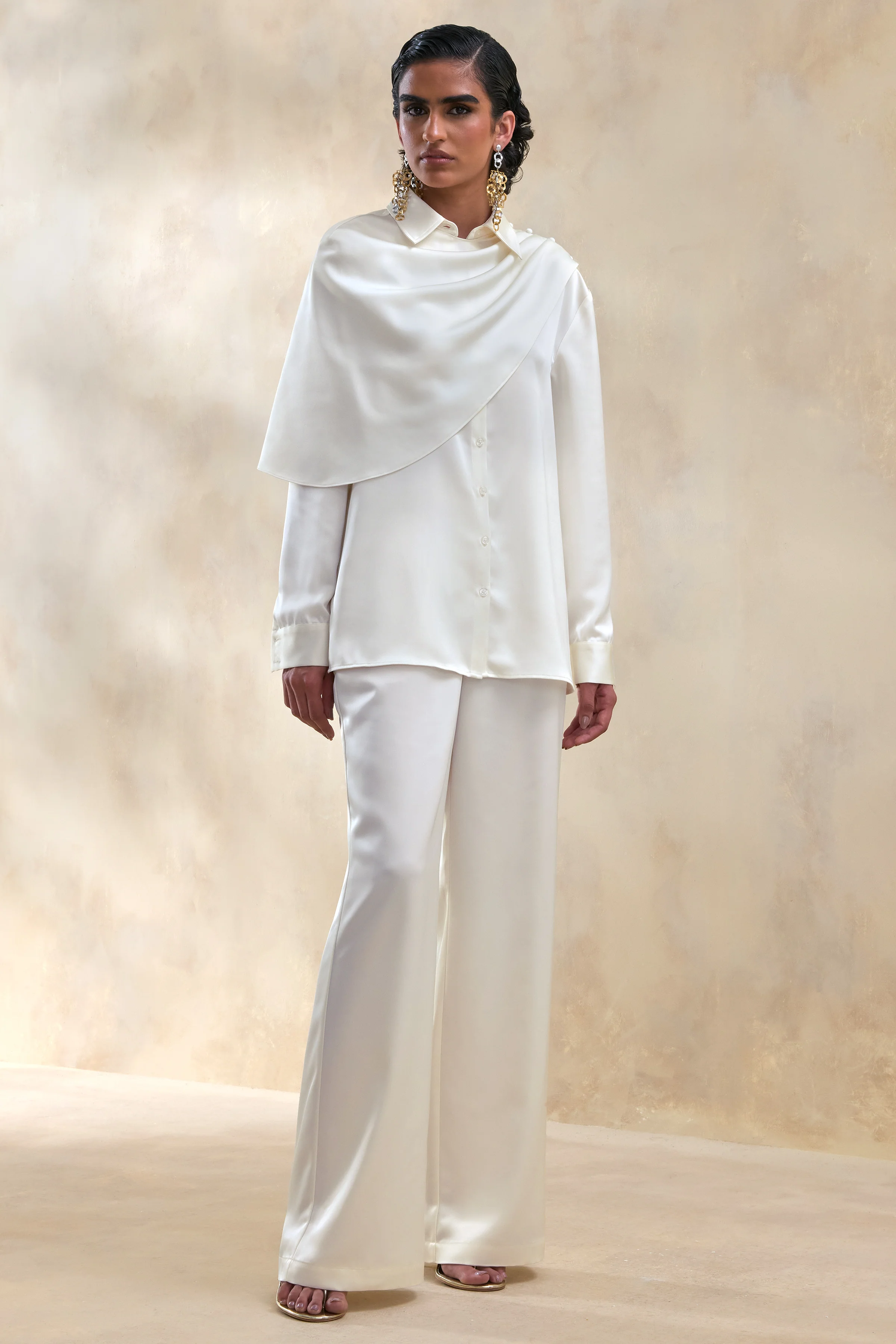 Ilena | Crème Satijnen Broek Met Wijde Pijpen - Image 5