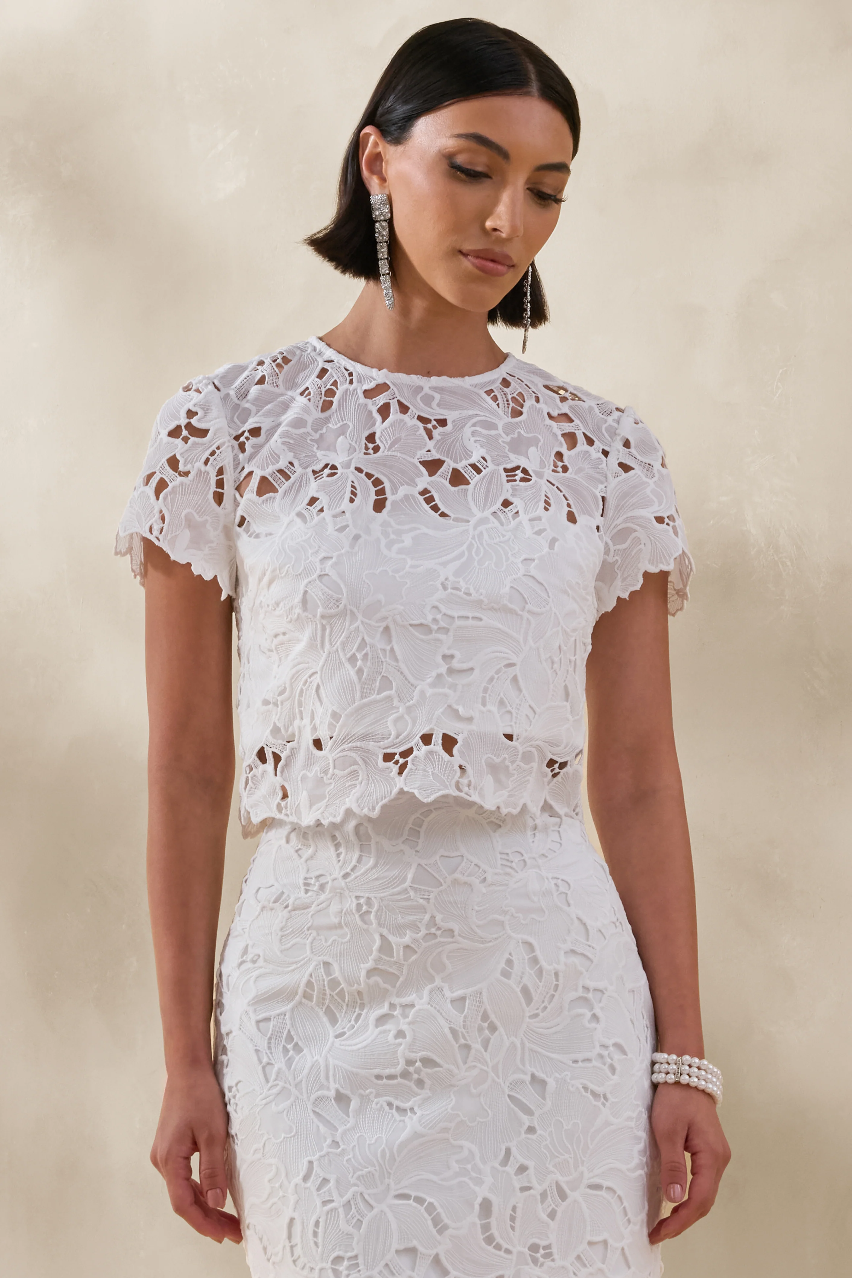 Ina | Witte Kanten Ronde Hals Crop Top