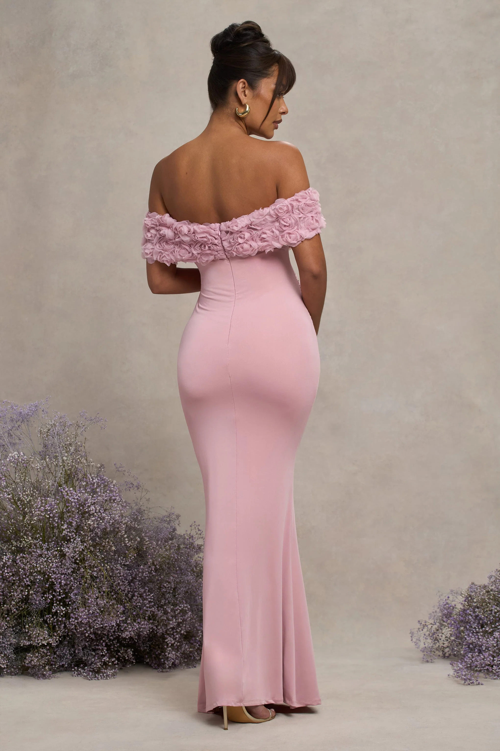 Inflorescence | Blosroze Mesh Bloemen Bardot Zwangerschaps Maxi Jurk - Image 2