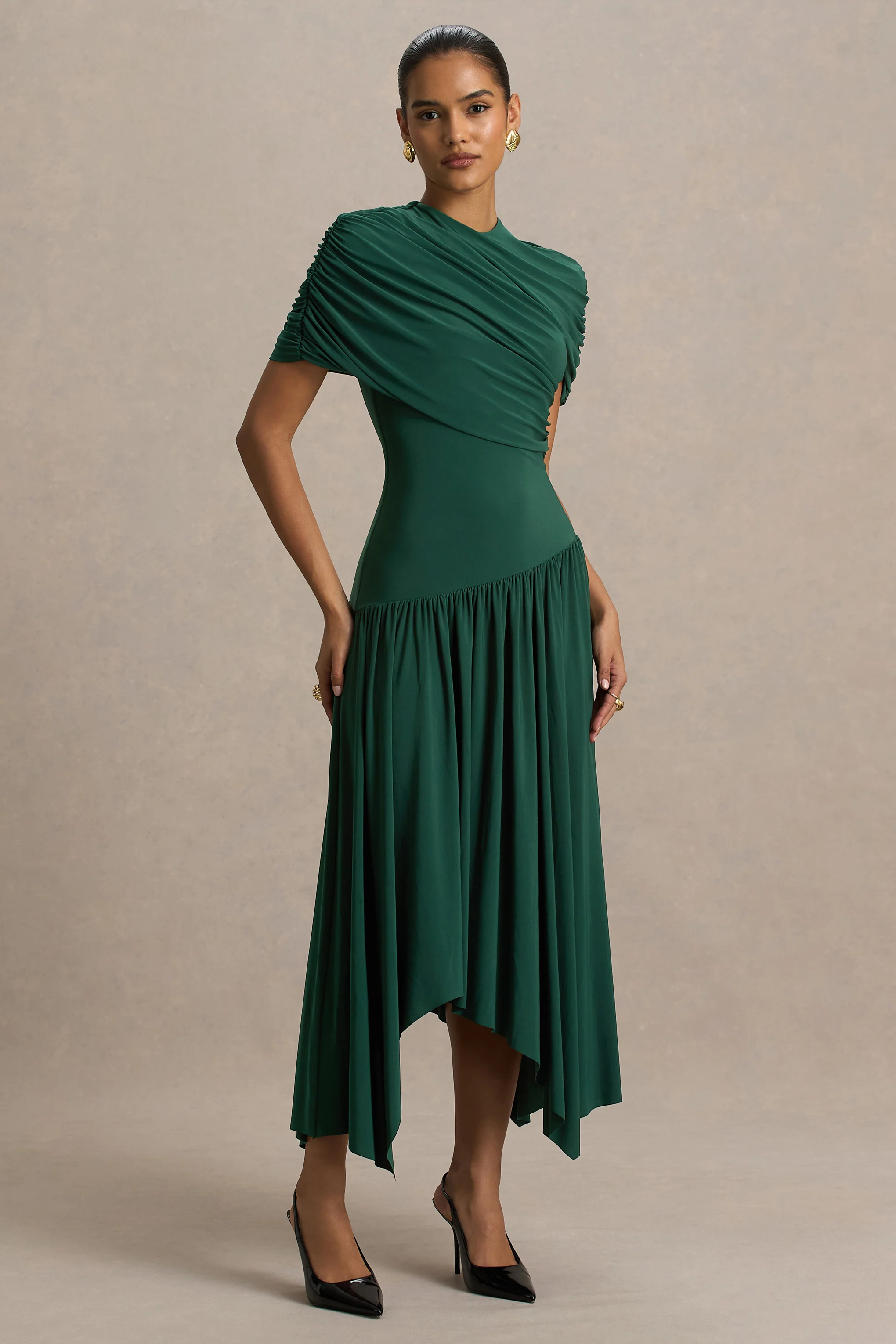 Ione | Blauwgroene Overslag Maxi Jurk Met Zakdoek Zoom - Image 3