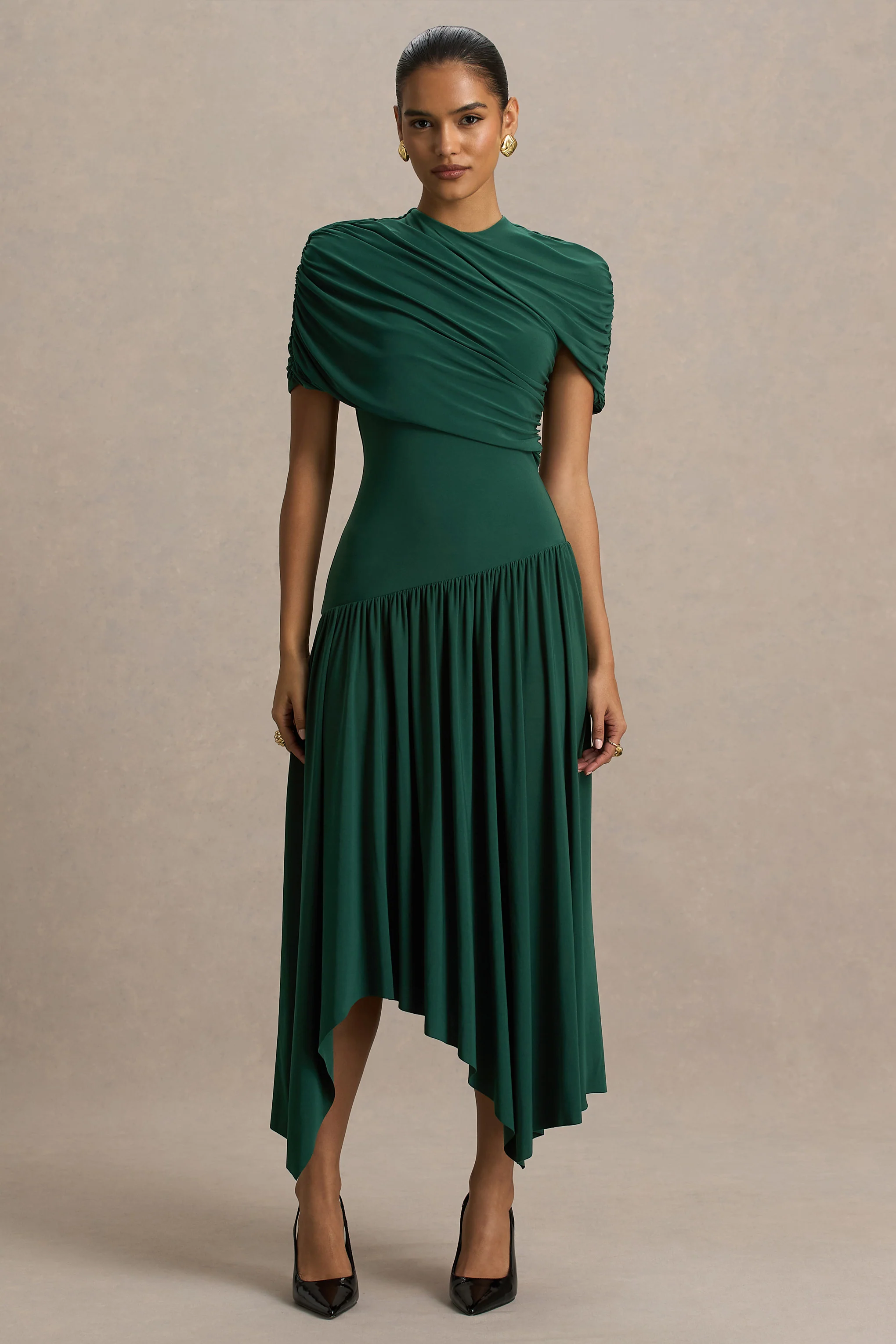 Ione | Blauwgroene Overslag Maxi Jurk Met Zakdoek Zoom - Image 5