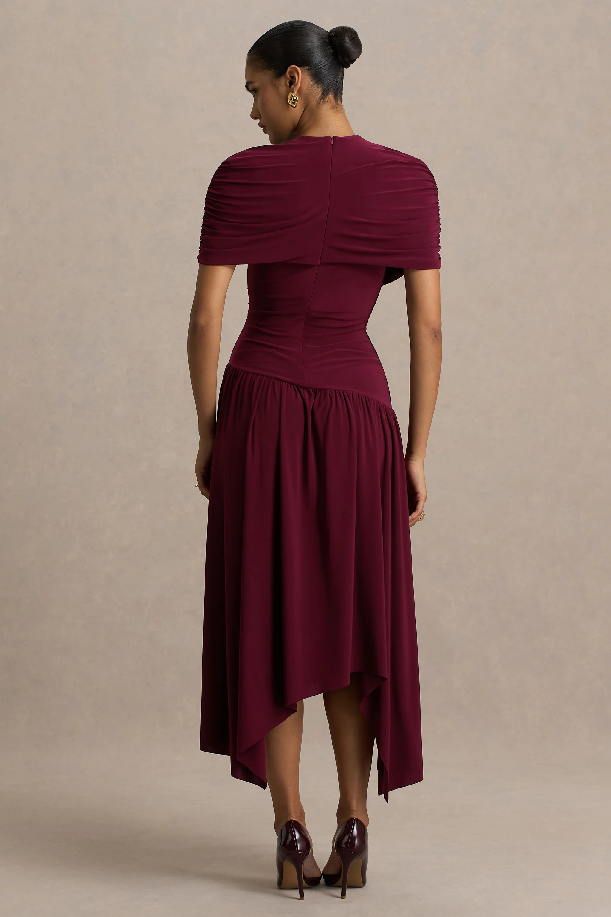 Ione | Bordeaux Overslag Maxi-Jurk Met Zakdoek Zoom - Image 2