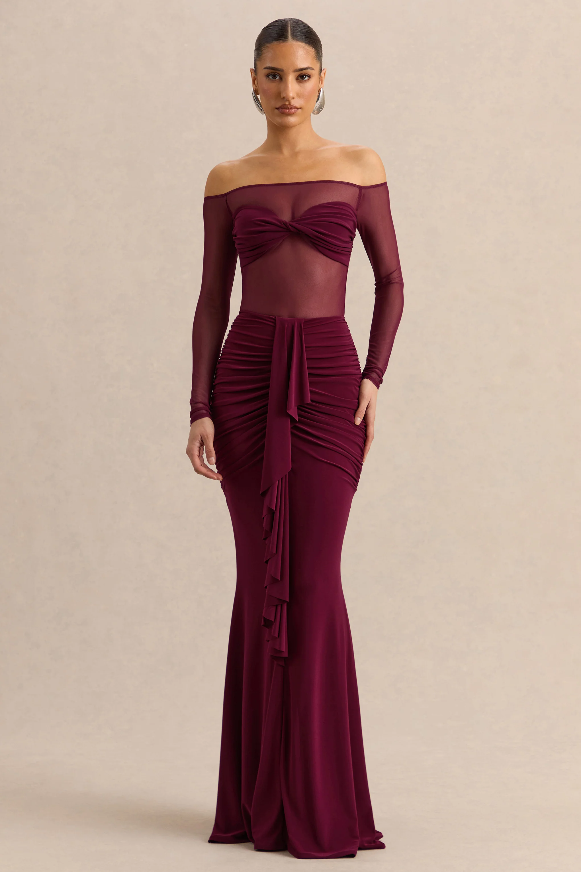 Iskra | Bordeaux Maxi Rok Met Extreme Ruches - Image 2