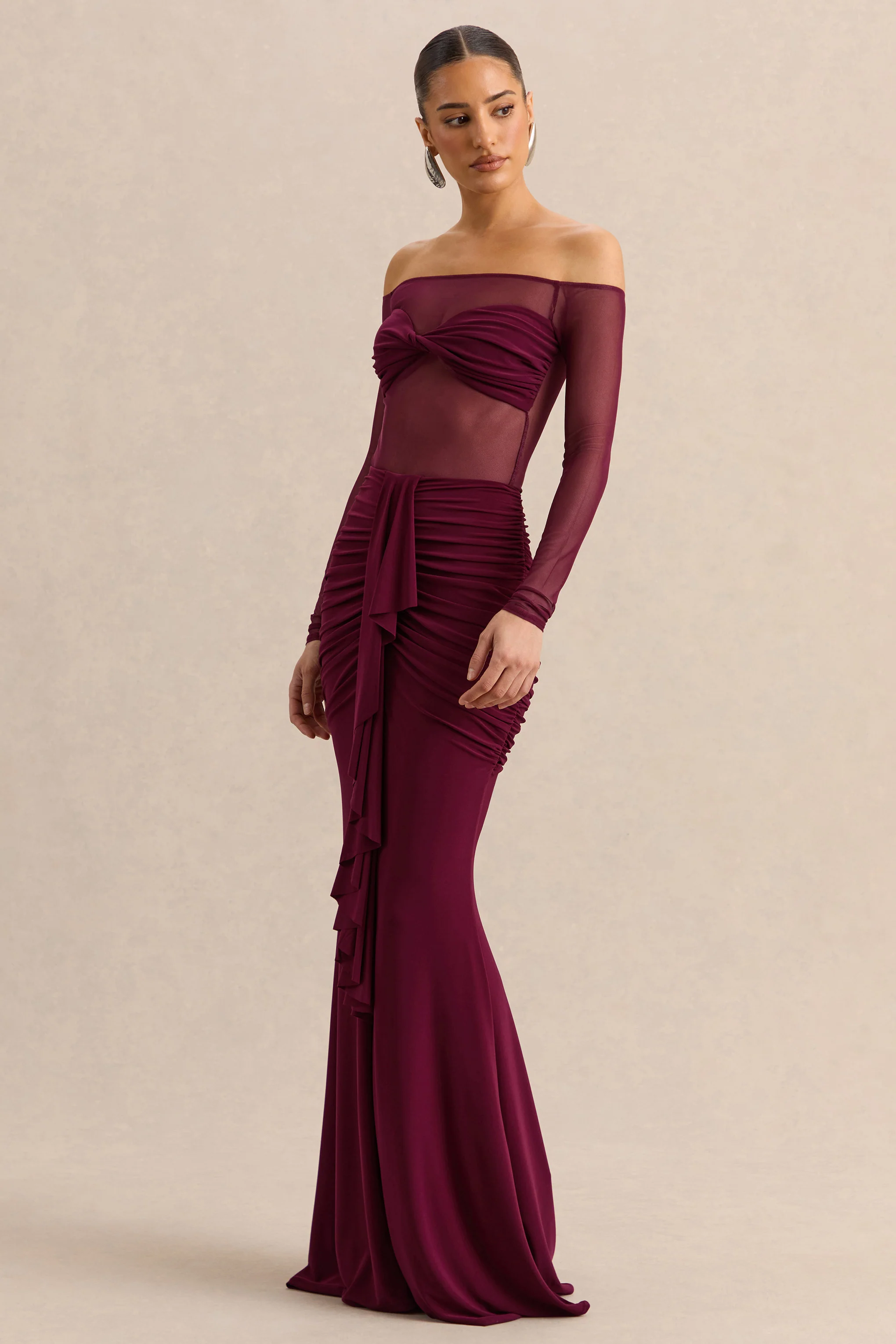 Iskra | Bordeaux Maxi Rok Met Extreme Ruches - Image 6