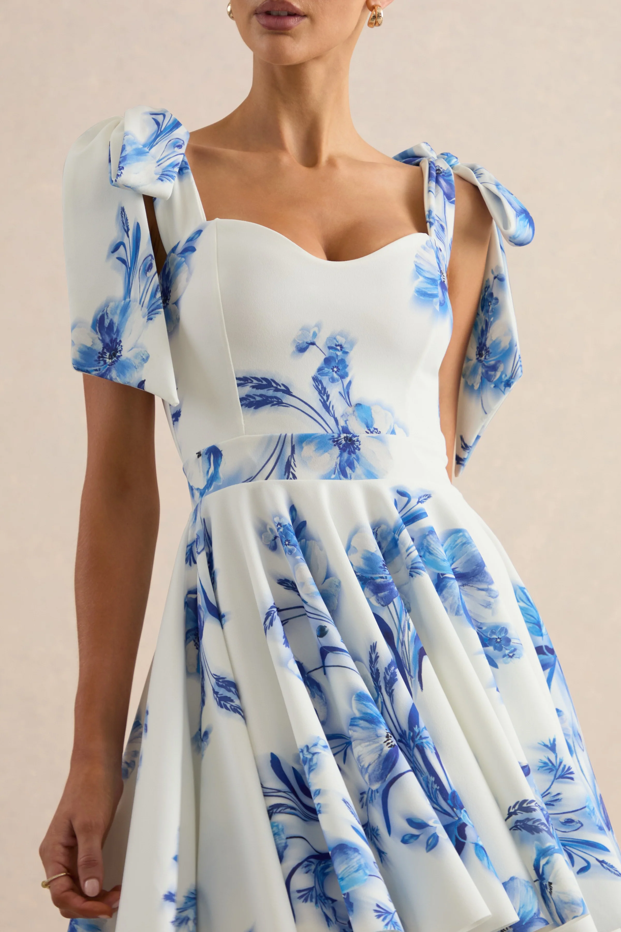 Ismeray | Blauwe Bloemenprint Sweetheart‑Hals Skater Mini Jurk - Image 5