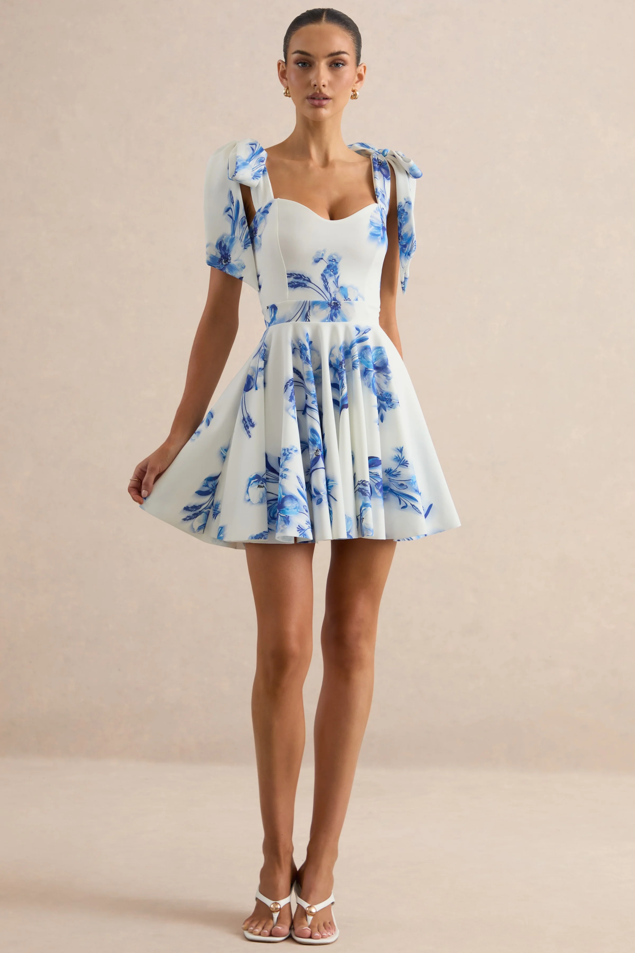 Ismeray | Blauwe Bloemenprint Sweetheart‑Hals Skater Mini Jurk - Image 6