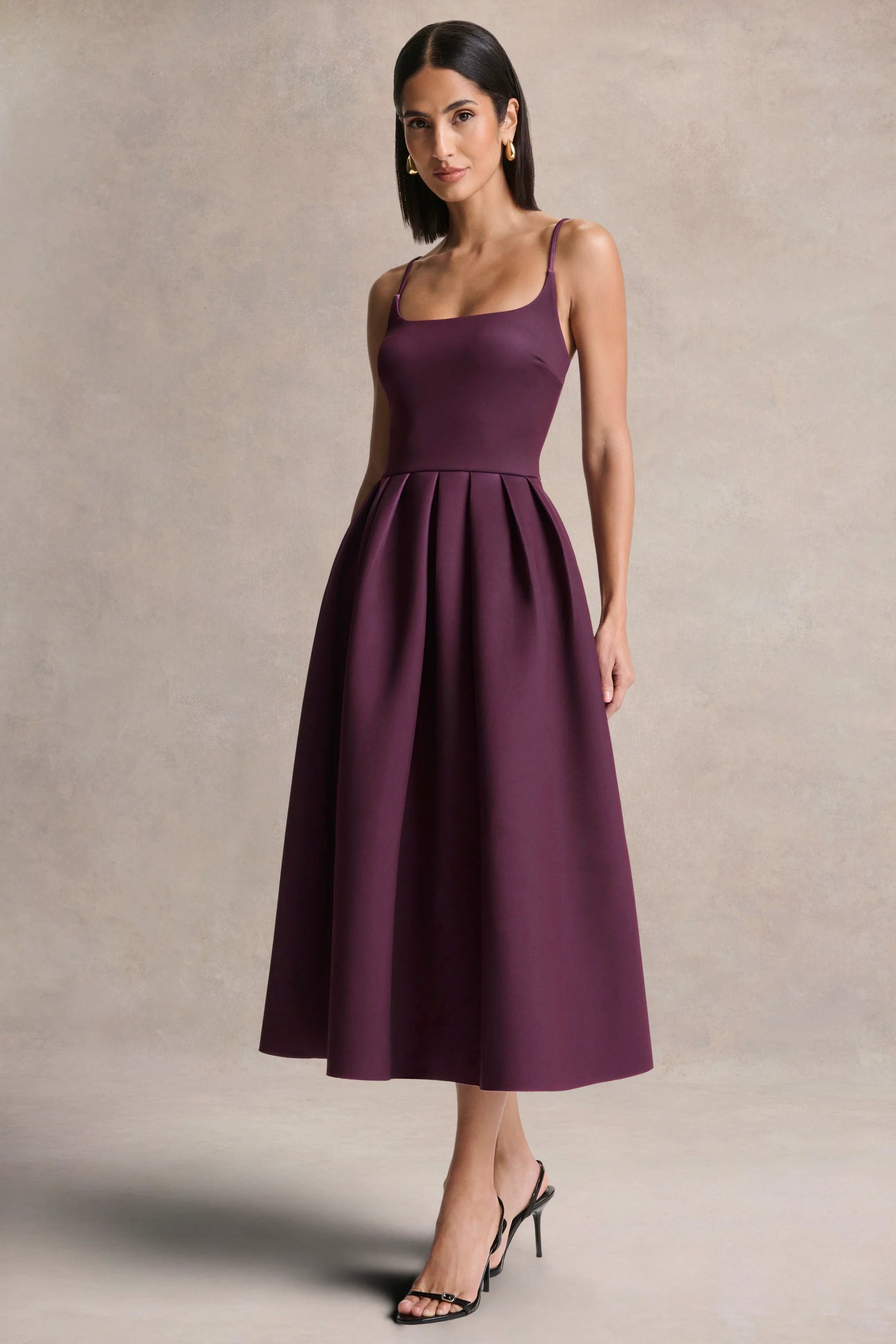Jamila | Pruim Midi Jurk Met Ronde Hals - Image 4