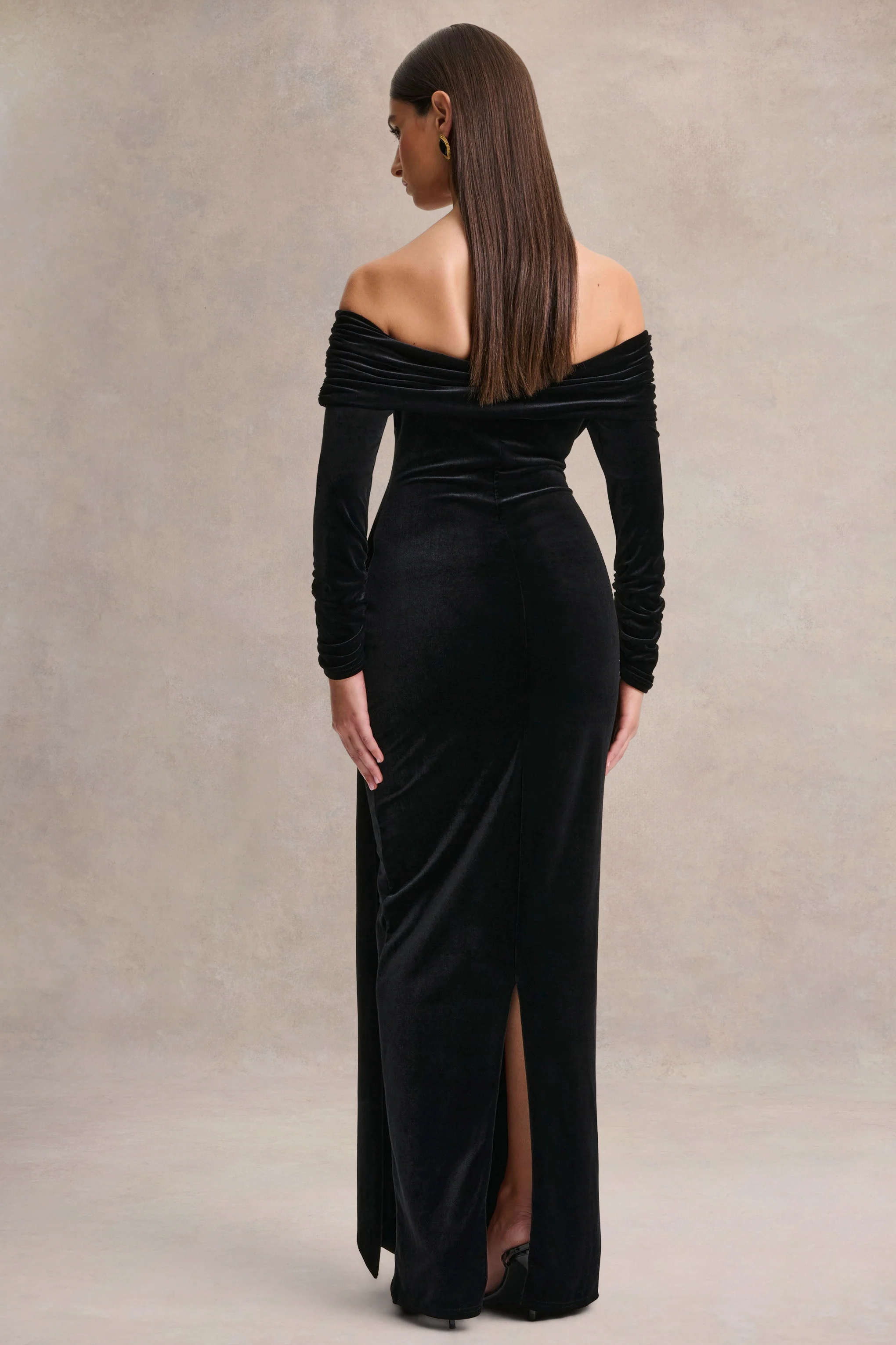 Jessara | Zwarte Bardot Hals Maxi Jurk Met Knoop-Detail - Image 2