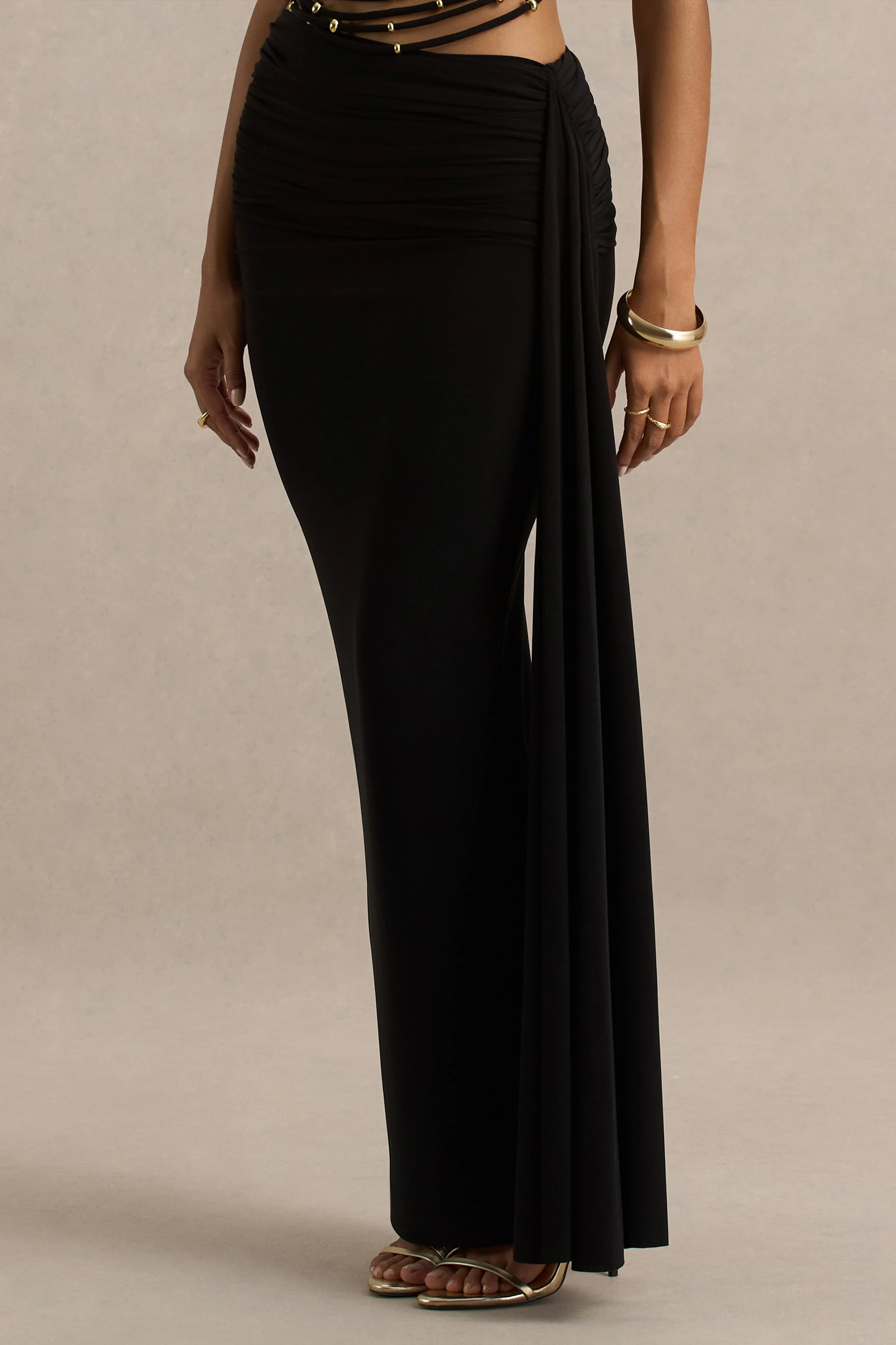 Joi | Zwarte Maxi Rok Met Sjerp Detail