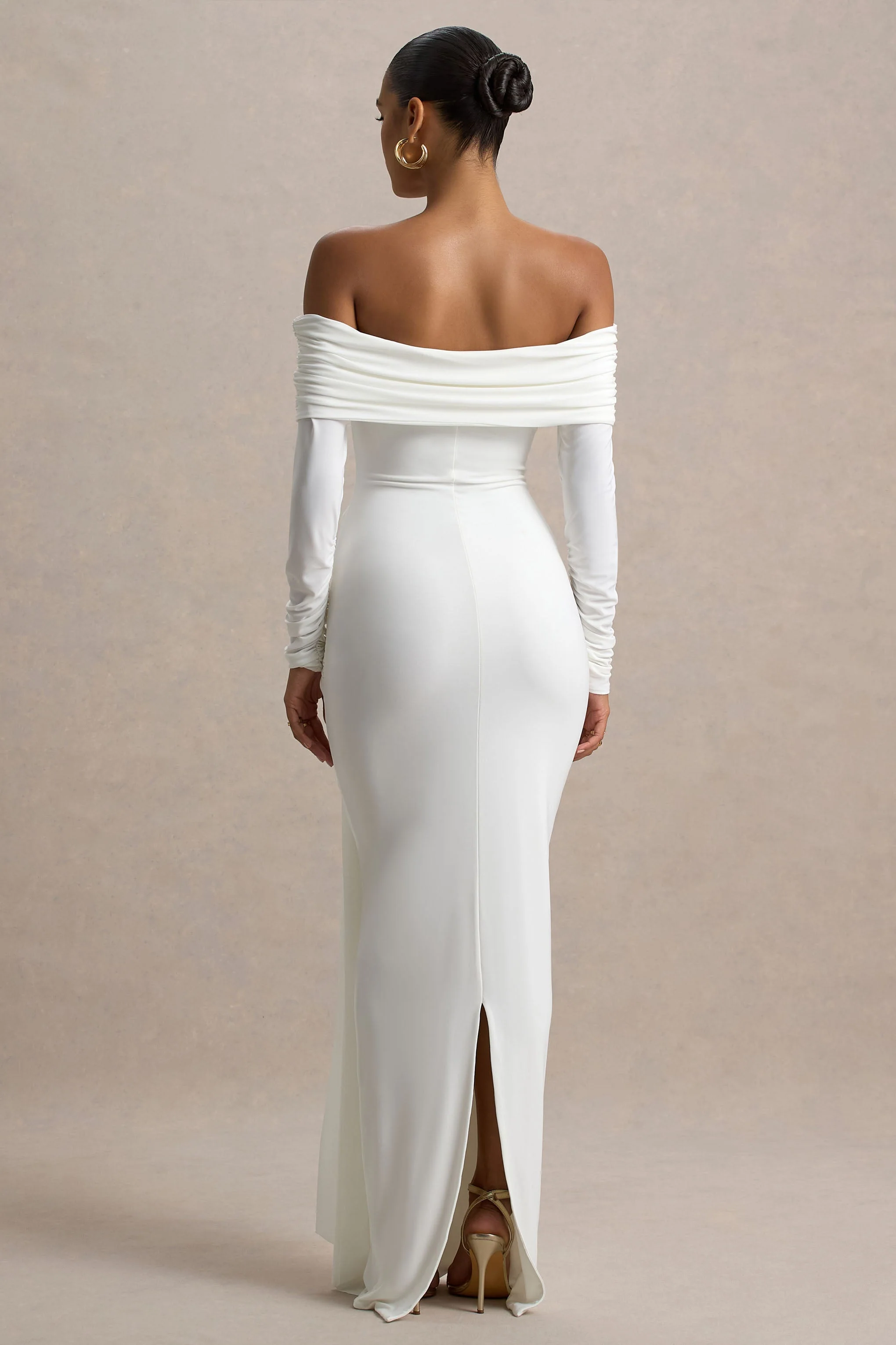 Jovie | Witte Bardot Overslag Maxi Jurk Met Ceintuur detail - Image 2