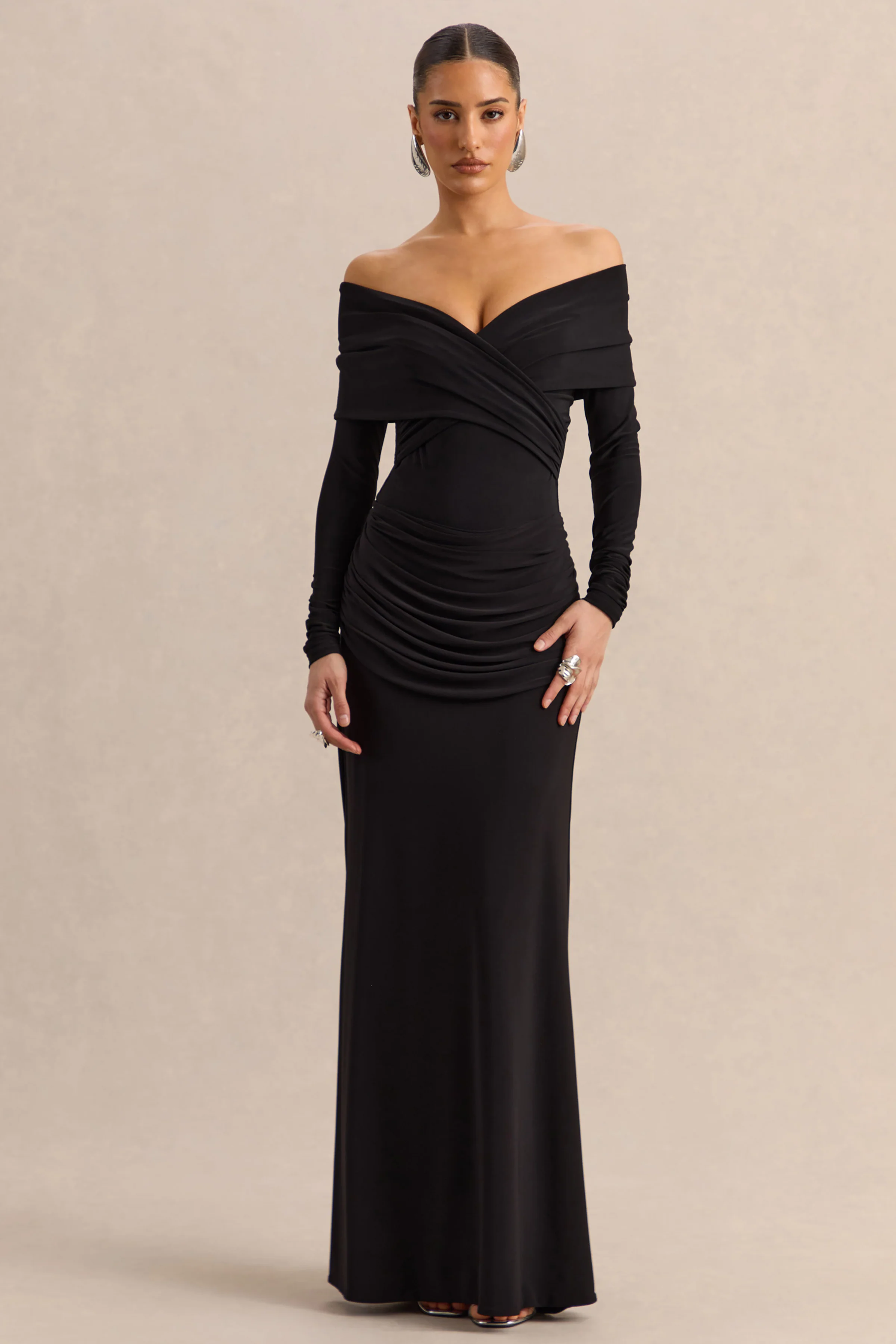Kaelis | Zwarte Bardot Hals Body met Lange Mouwen - Image 3
