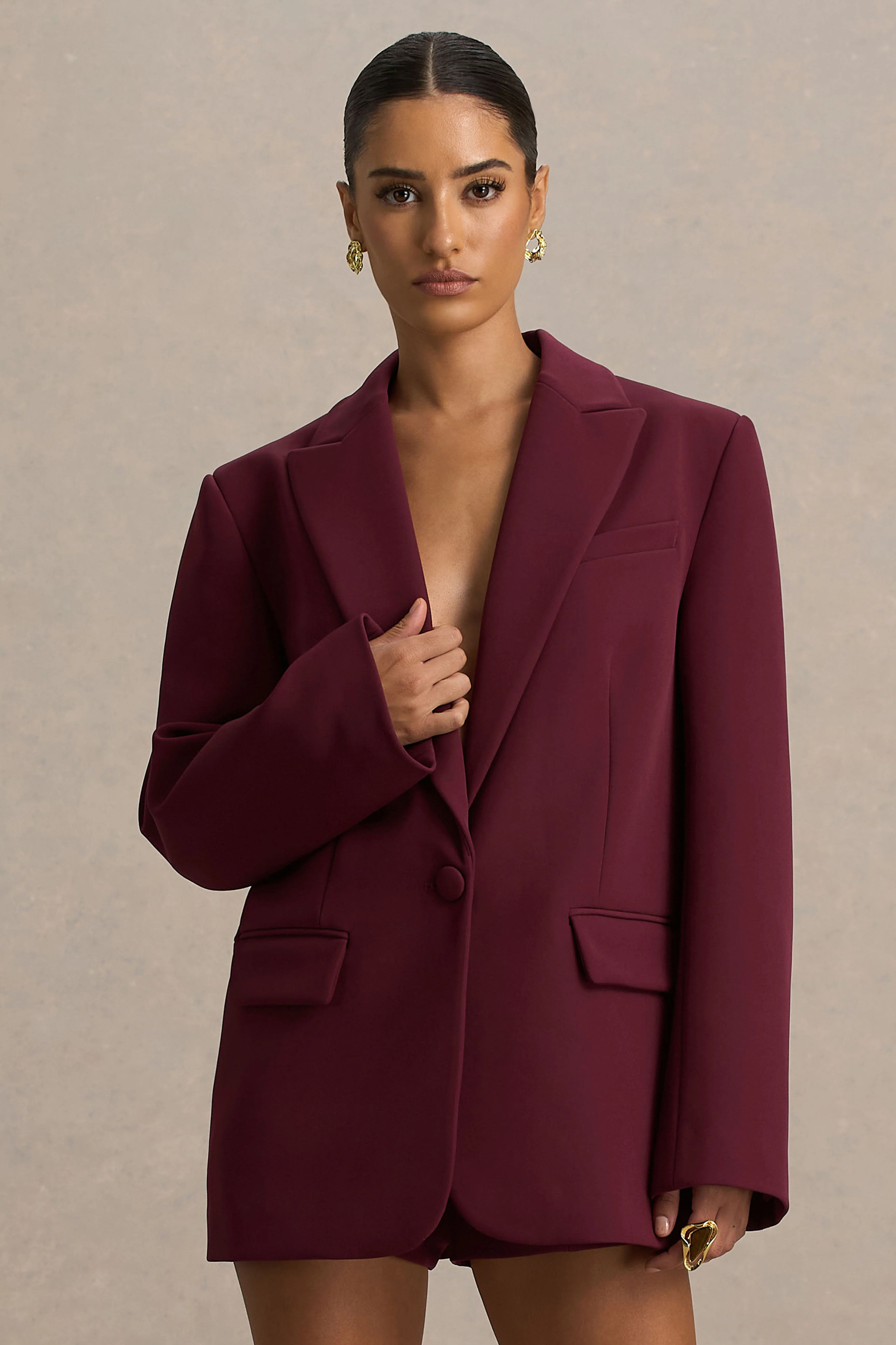 Katherine | Bordeaux Diepe V‑Hals Getailleerde Blazer - Image 2