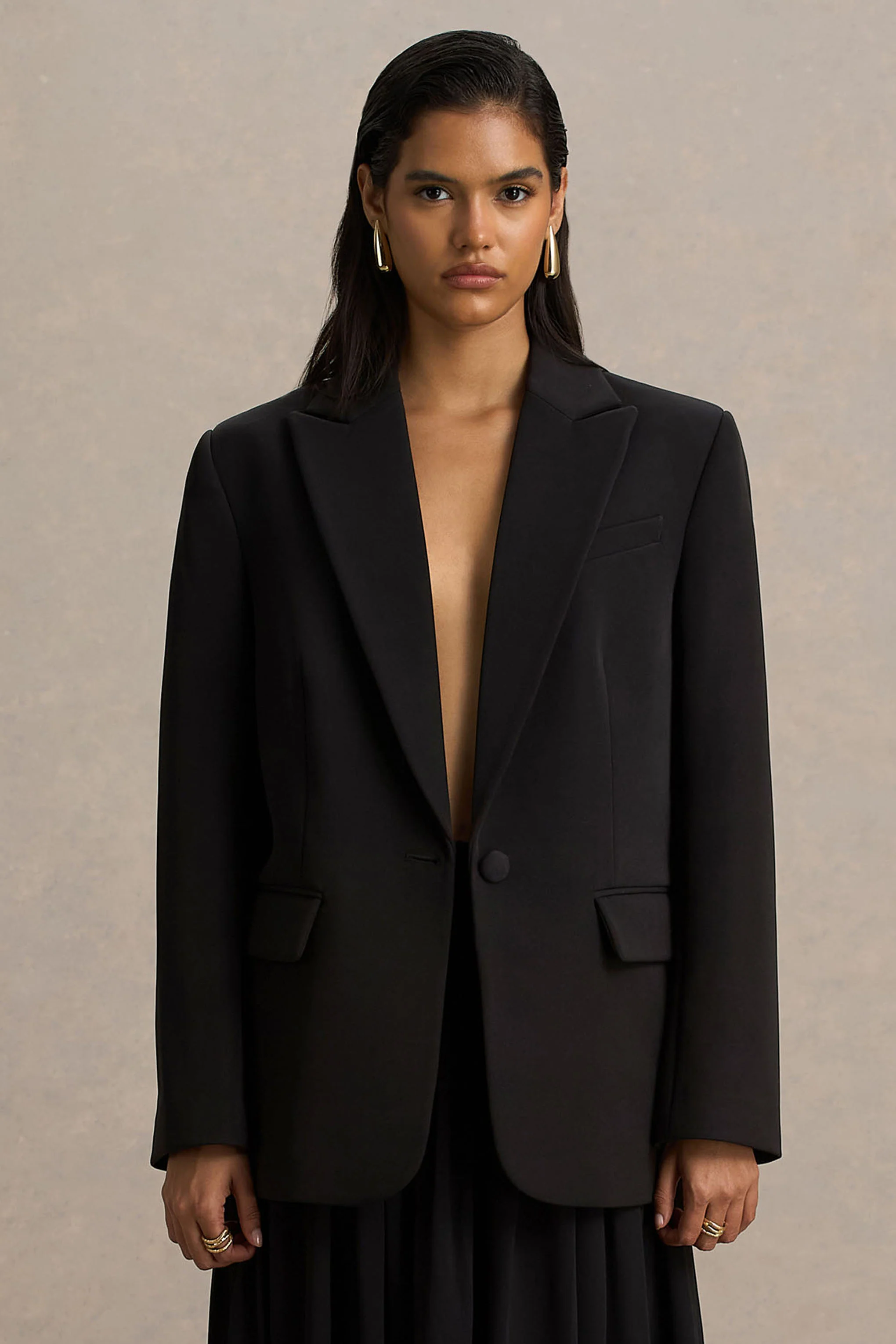 Katherine | Zwarte Diepe V-Hals Getailleerde Blazer