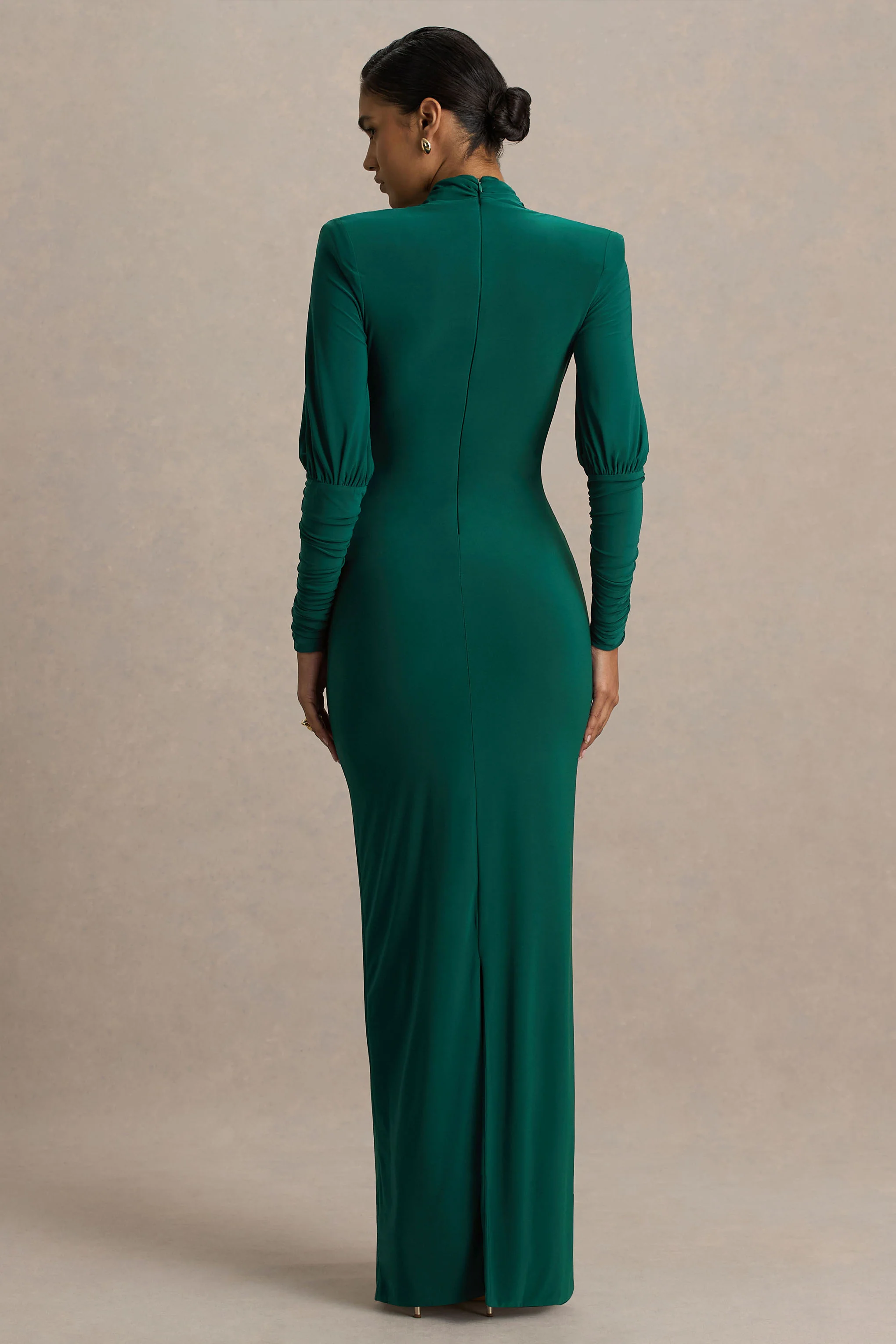 Kaylee | Flessengroene Cowl Hals Maxi Jurk Met Draperend Details - Image 2